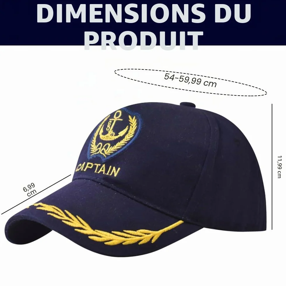Chapeau de capitaine brodé ancre réglable nautique yacht marine baseball