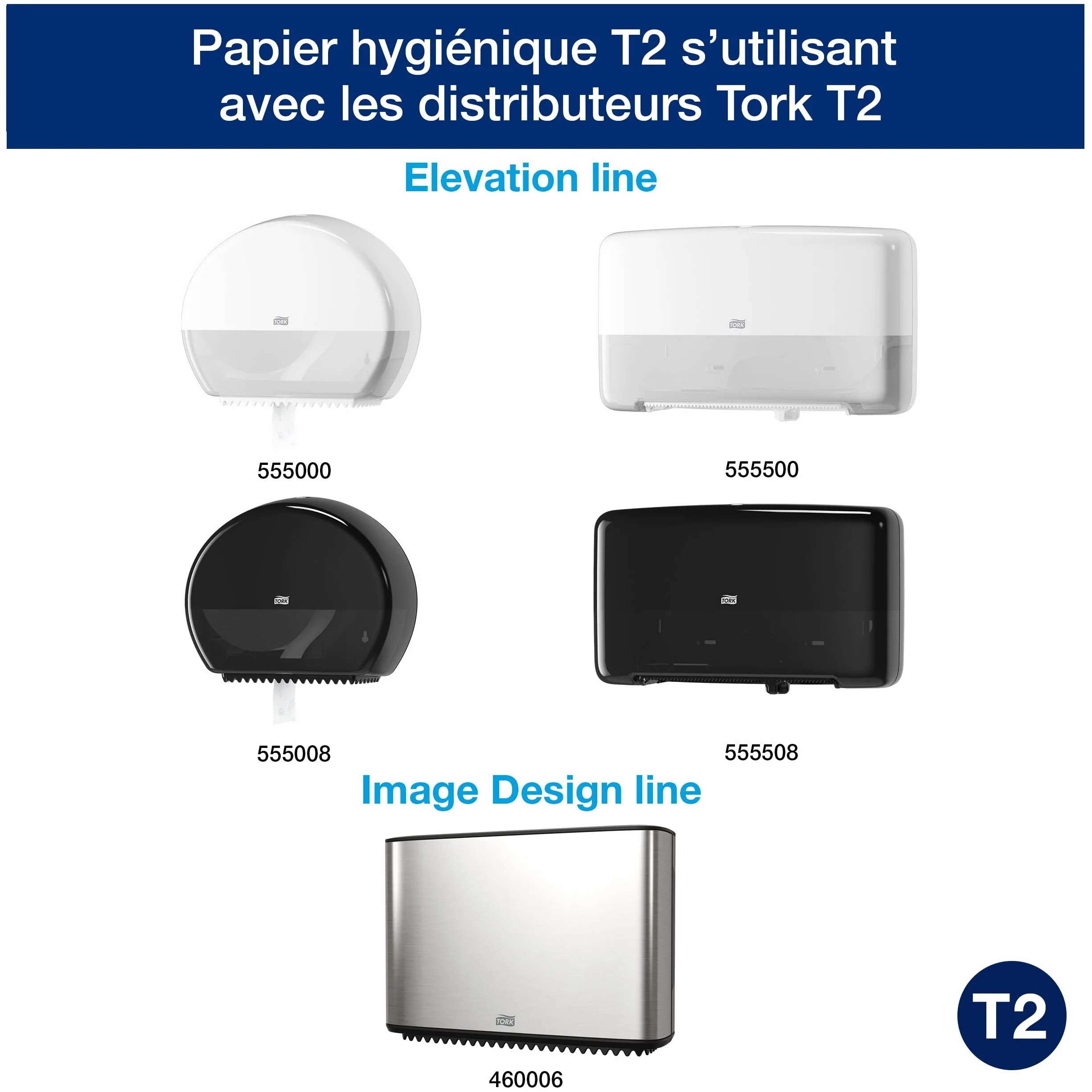 Tork 120280 Papier toilette Mini Jumbo Advanced - Blanc - 2 plis - lot de 12 rouleaux - 12 x 850 feuilles
