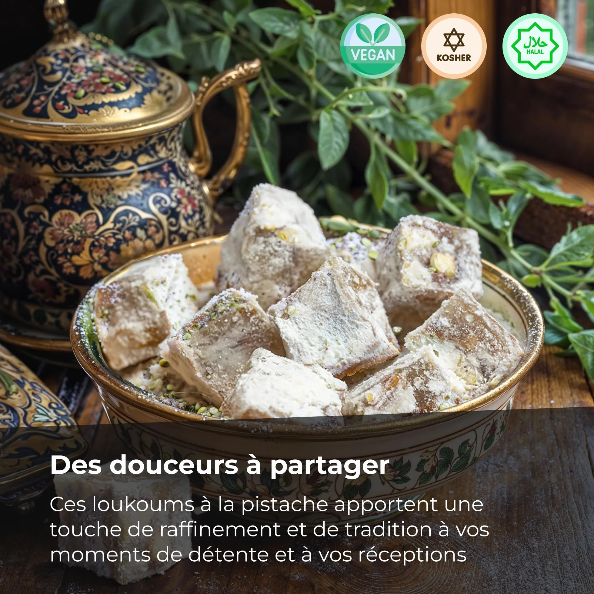 Koska Loukoums à la Pistache extra 500g Délice turc Format cadeau Confiserie traditionnelle Vegan Halal Casher Lokum Sans Gluten