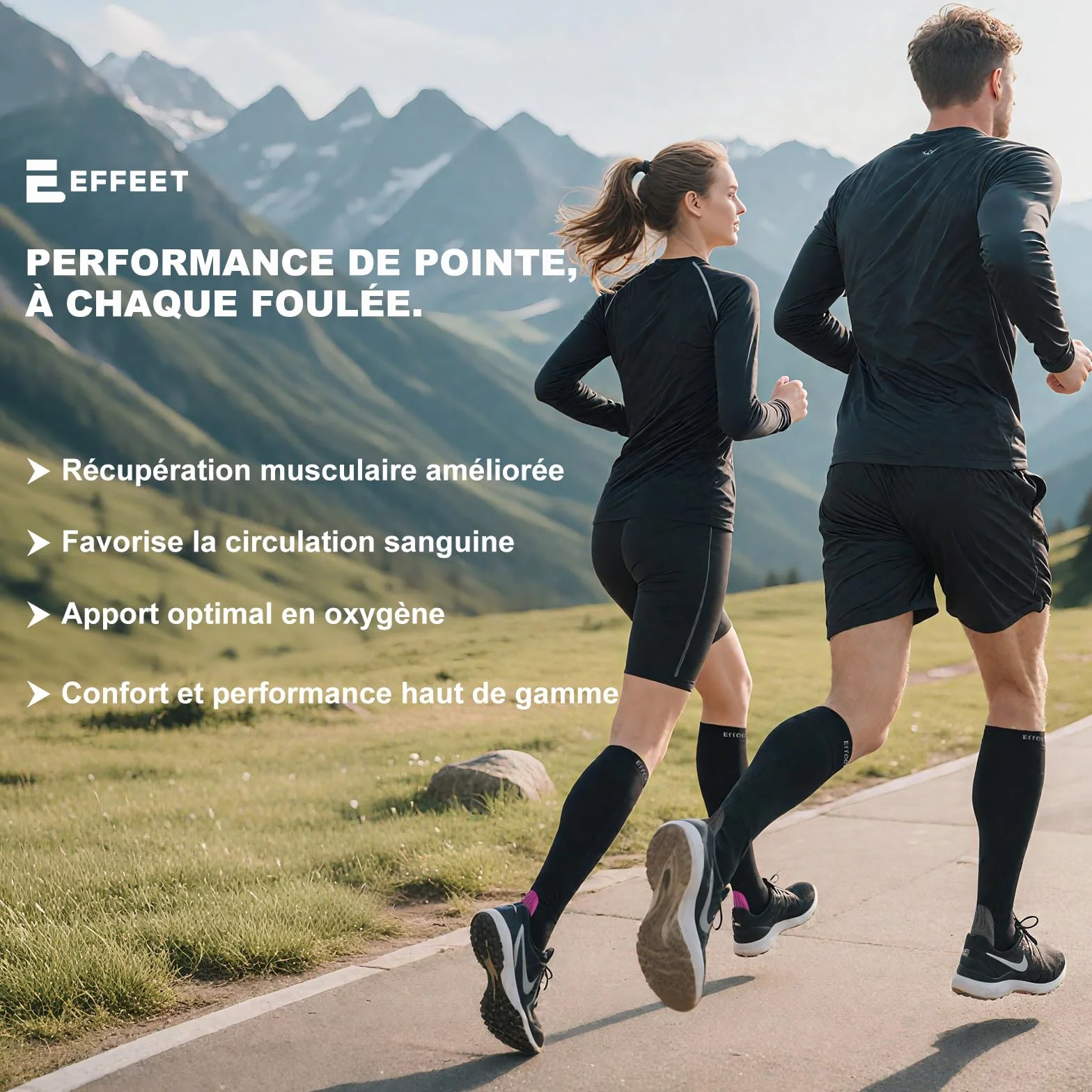 Bas de Contention Femme et Homme, 2 Paires Chaussettes de Compression Rembourrées pour Sport, Avion, Voyage