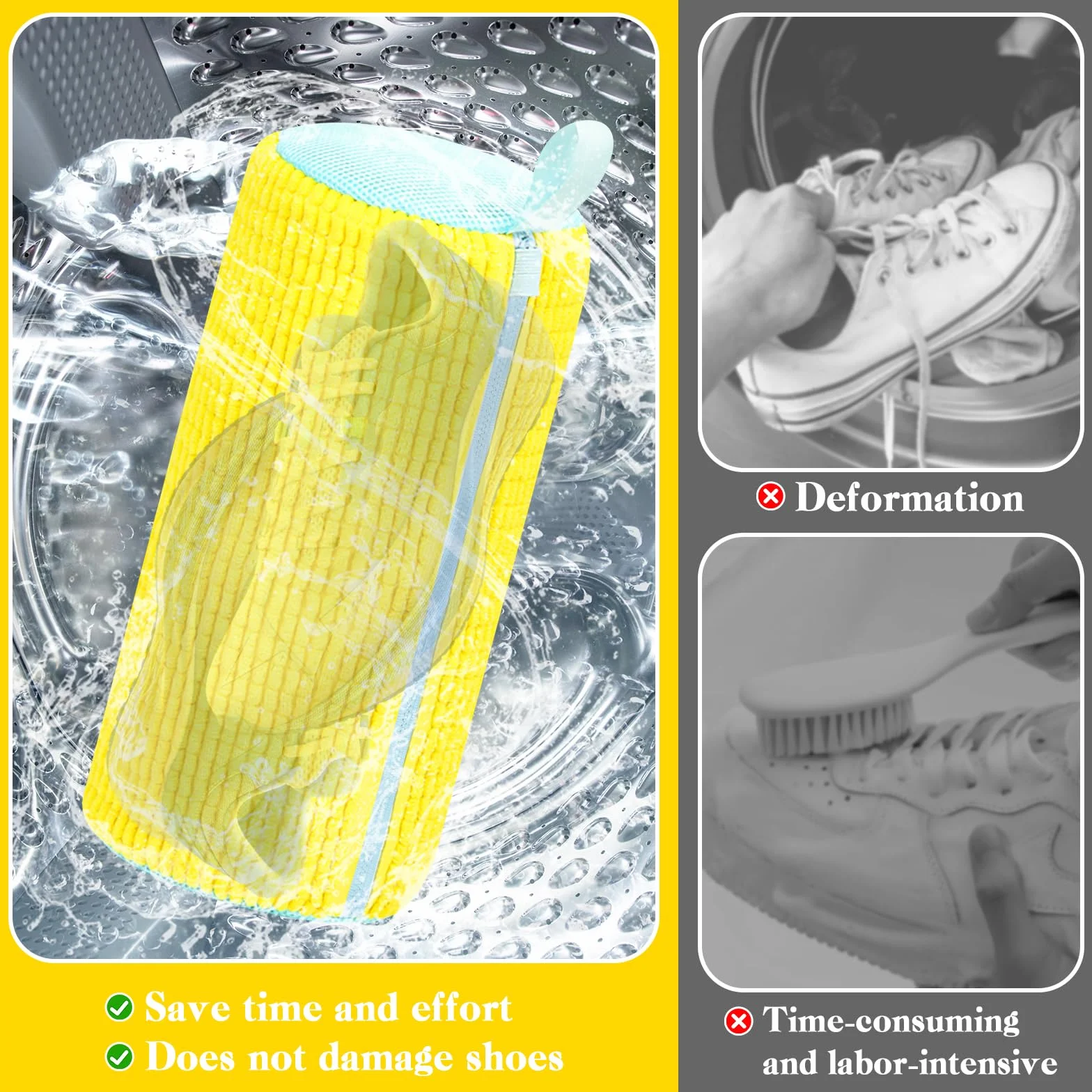 Sac Lavage Chaussures Machine à Laver Réutilisable Portable 360° avec Fermeture Éclair pour Baskets