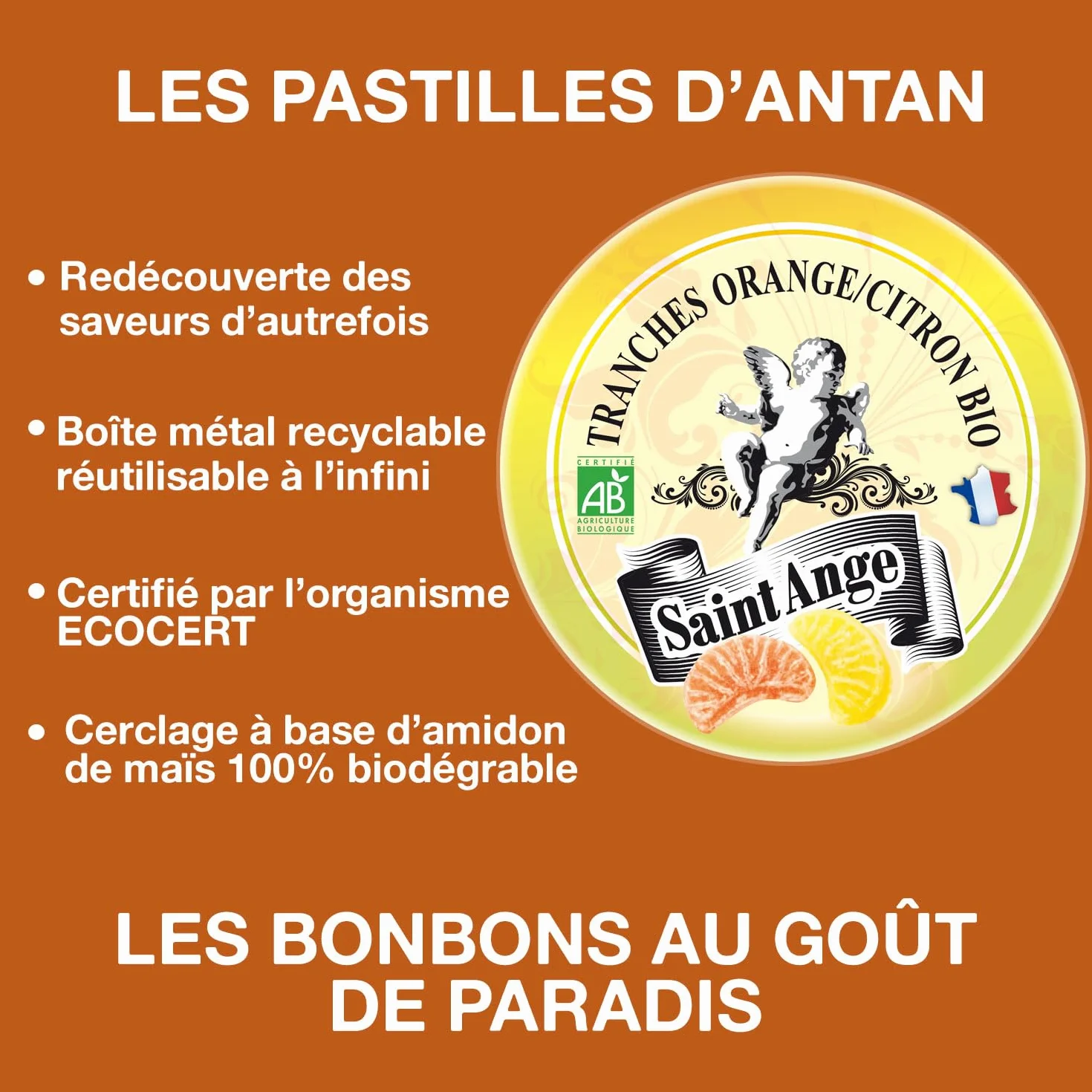 Pastilles Saint-Ange | Bonbons Traditionnels 100% Français (Bio Orange Citron)