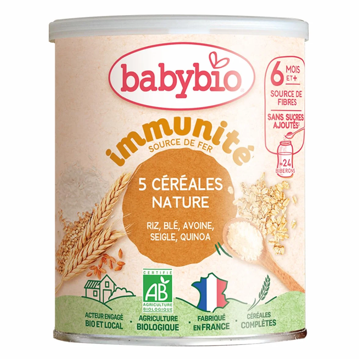 Babybio 3 céréales nature 6 mois 220g