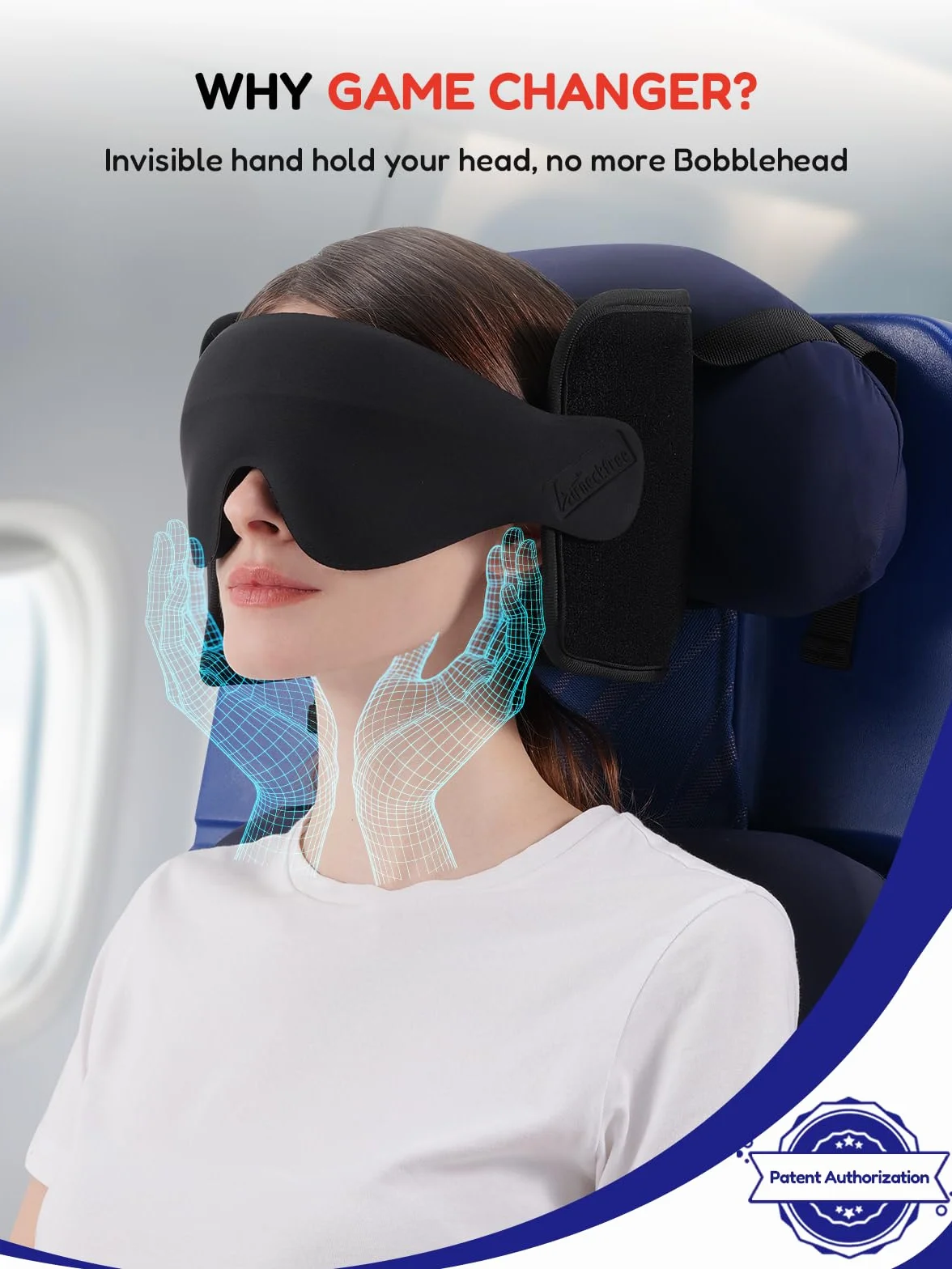 Oreiller de Voyage avec Sangle et Masque 3D Maintien Tête 360° Anti-Basculement Noir