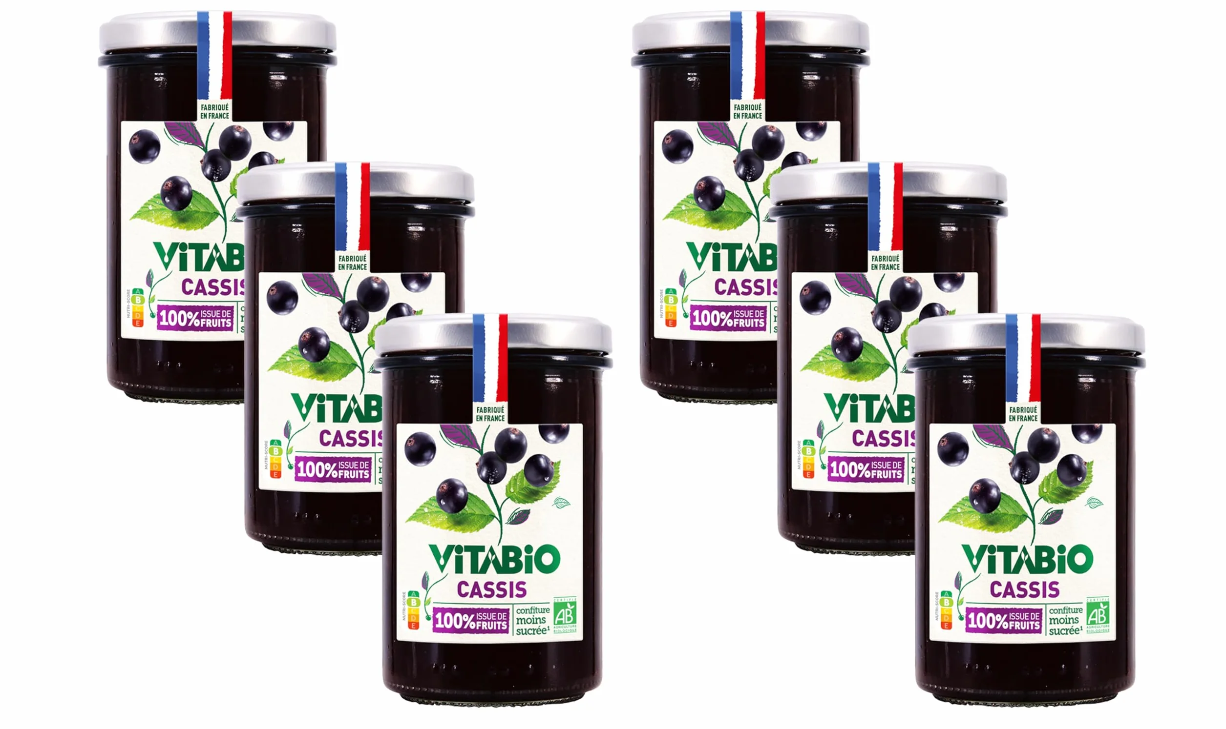 VITABIO - Confiture de Cassis 100% issue de fruits - BIO - Lot de 6-6x275g
