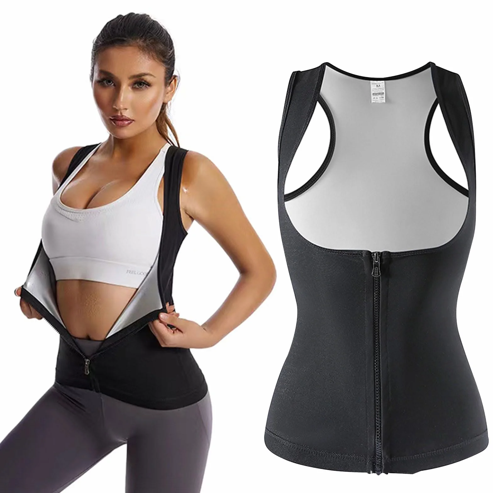 Gilet de Sauna Néoprène Femme, Corset Minceur Fitness Noir Taille M