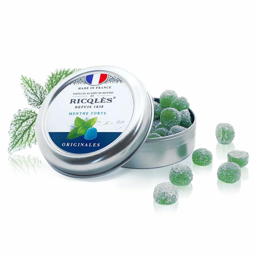Pastilles Menthe Avec Sucres RICQLES Haleine Fraîche Mal des transports Boîte Métal 45g
