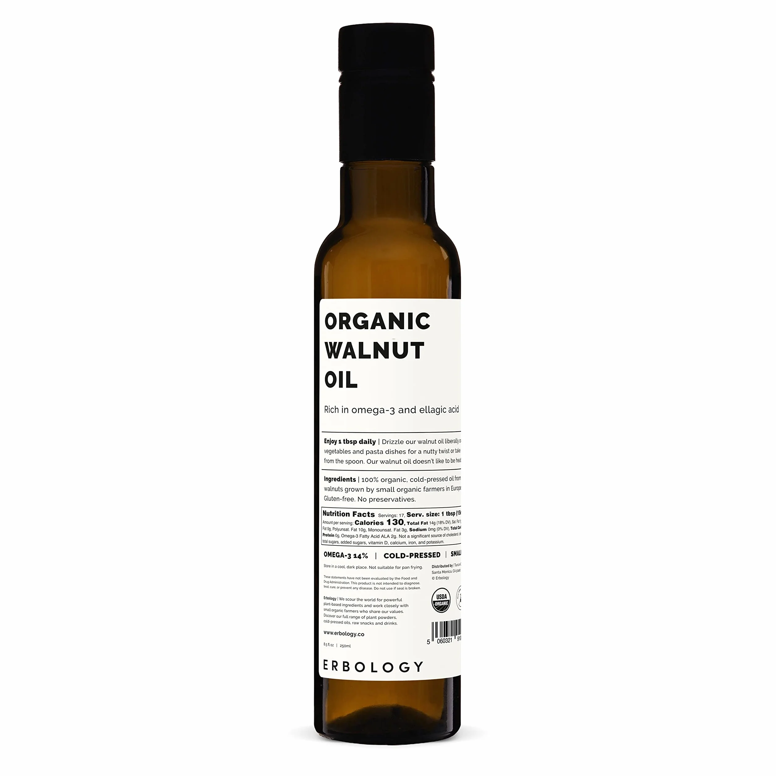 Huile de Noix 100% Bio 250 ml - Pressée à froid - Qualité Alimentaire Supérieure - Soutient la Santé Cognitive - Directement de la Ferme - Sans OGM - Sans Additifs ni Conservateurs le