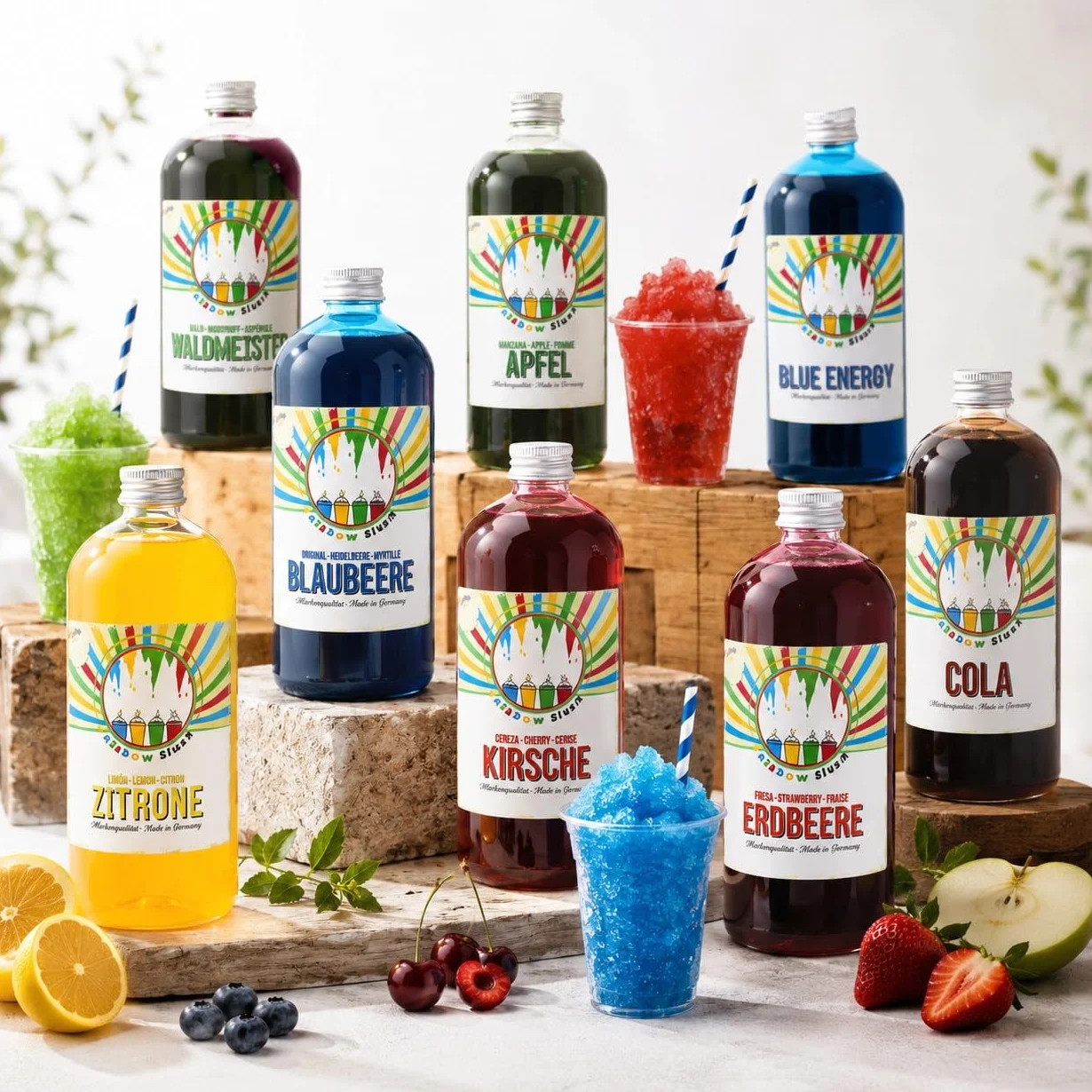 Sirop pour Slushy Arc-en-ciel Sans AZO | 1 litre de bouteille | Concentré pour Slushy Maker, machines à Slushy, machines à glace, boissons 1:5 à 1:20 (Pomme)
