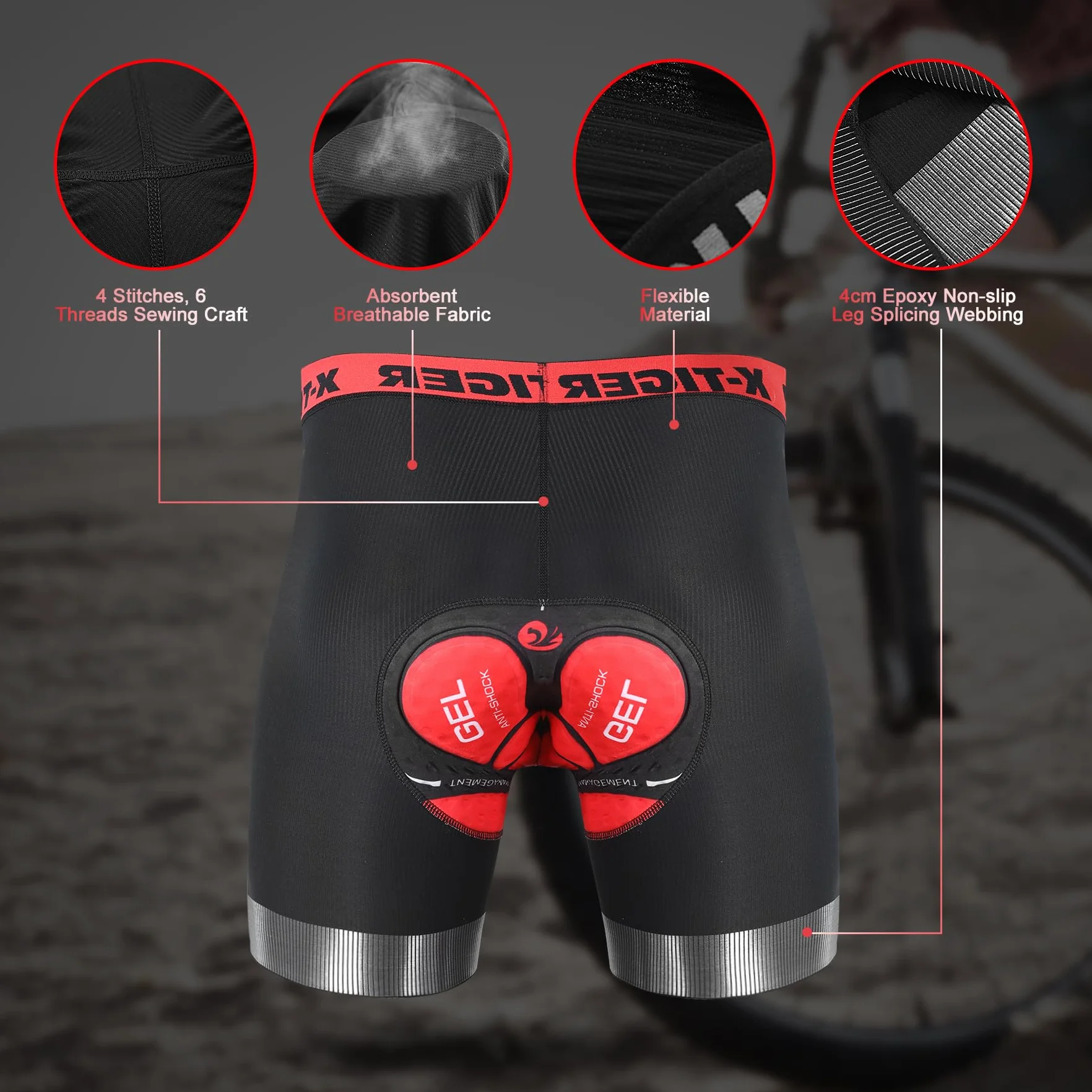 X-TIGER Hommes Sous Vêtements Cyclisme 5D Rembourré Gel Vélo Shorts VTT Doublure Caleçons
