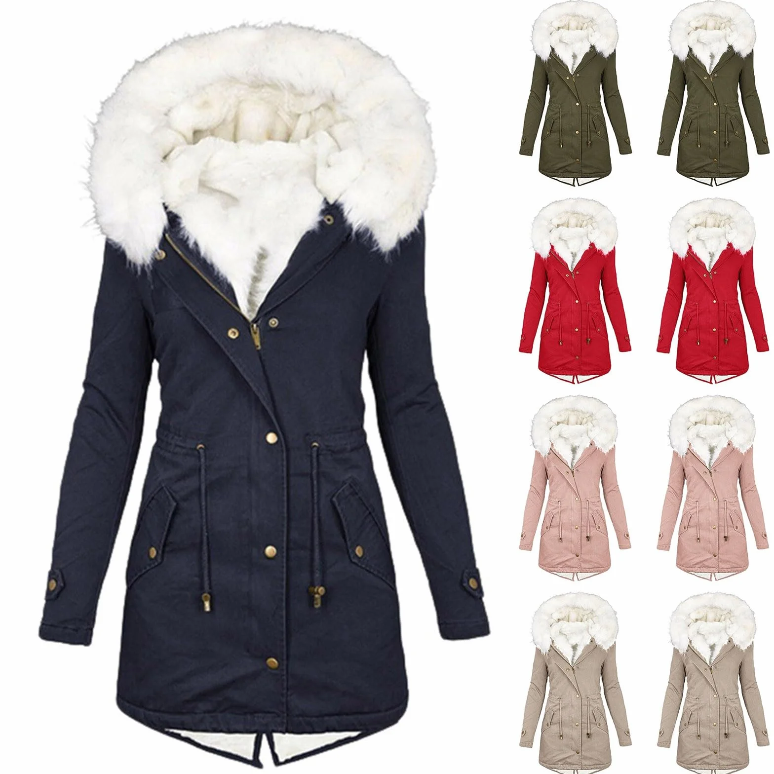 Femme Manteau Hiver Parka Chaude Polaire Peluche Capuche Fermeture à Glissière Doudoune Sherpa