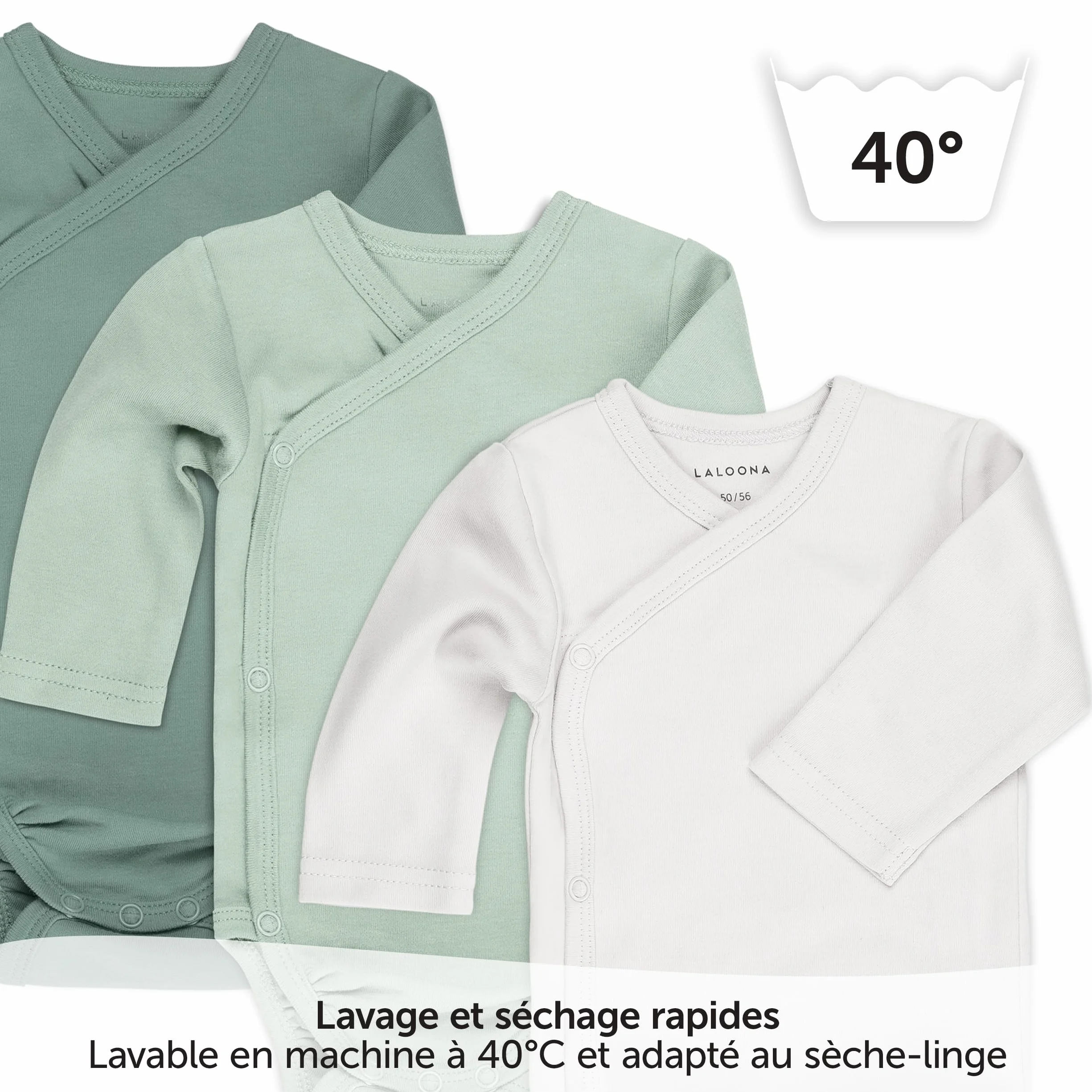 LaLoona Body Manche Longue Bebe Croisé Lot de 3 Bodies Coton Oeko-Tex