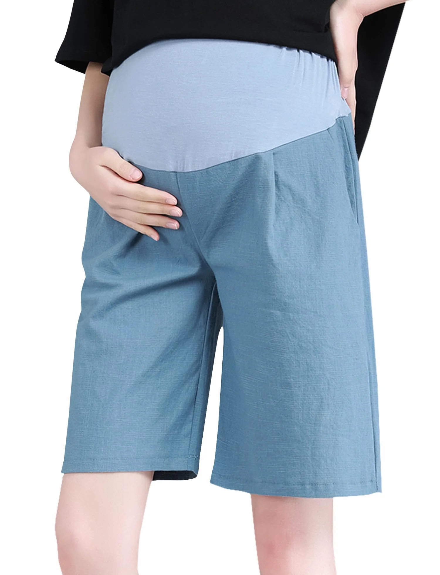 Short de grossesse taille haute avec poches femme FEOYA décontracté pyjama enceinte M-5XL