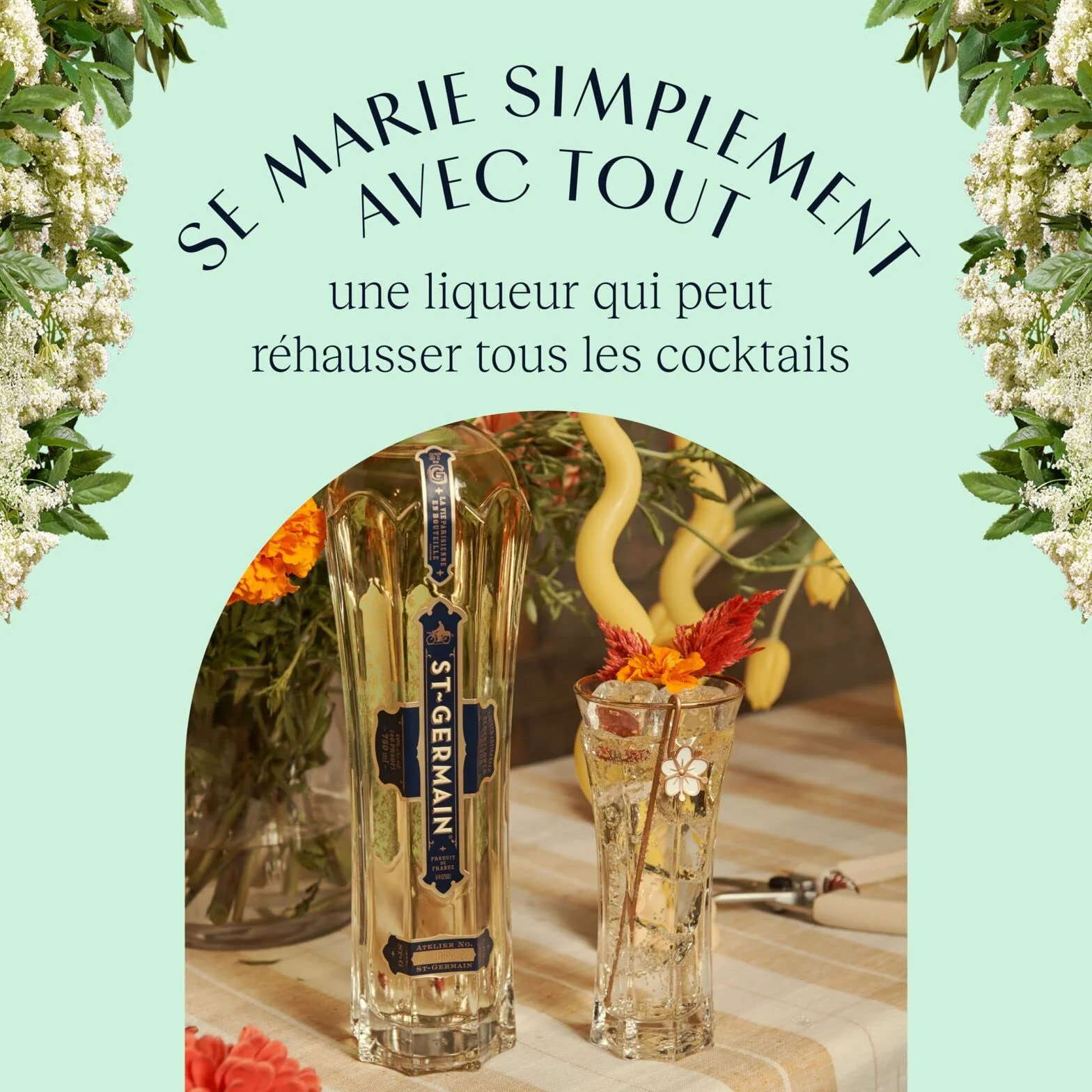 St-Germain Liqueur Française élaborée aux fleurs de sureau, 20 % vol., 70 cl/700 ml, fraîchement cueillies à la main, sans arômes artificiels