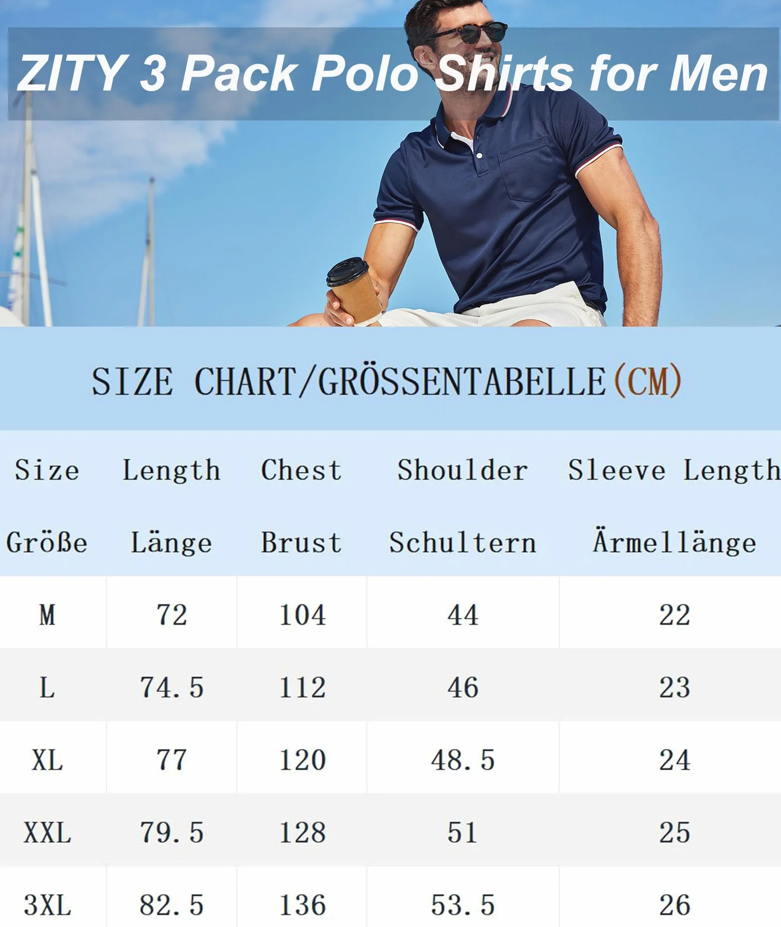 ZITY Lot de 3 Polo Homme Manches Courtes Léger T Shirt Boutons Respirant