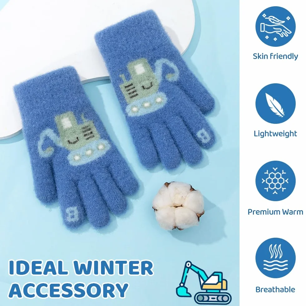Gants Hiver Enfant 3 Paires Mitaines Tricot Extensibles Colorés Chauds 4-10 Ans Garçons