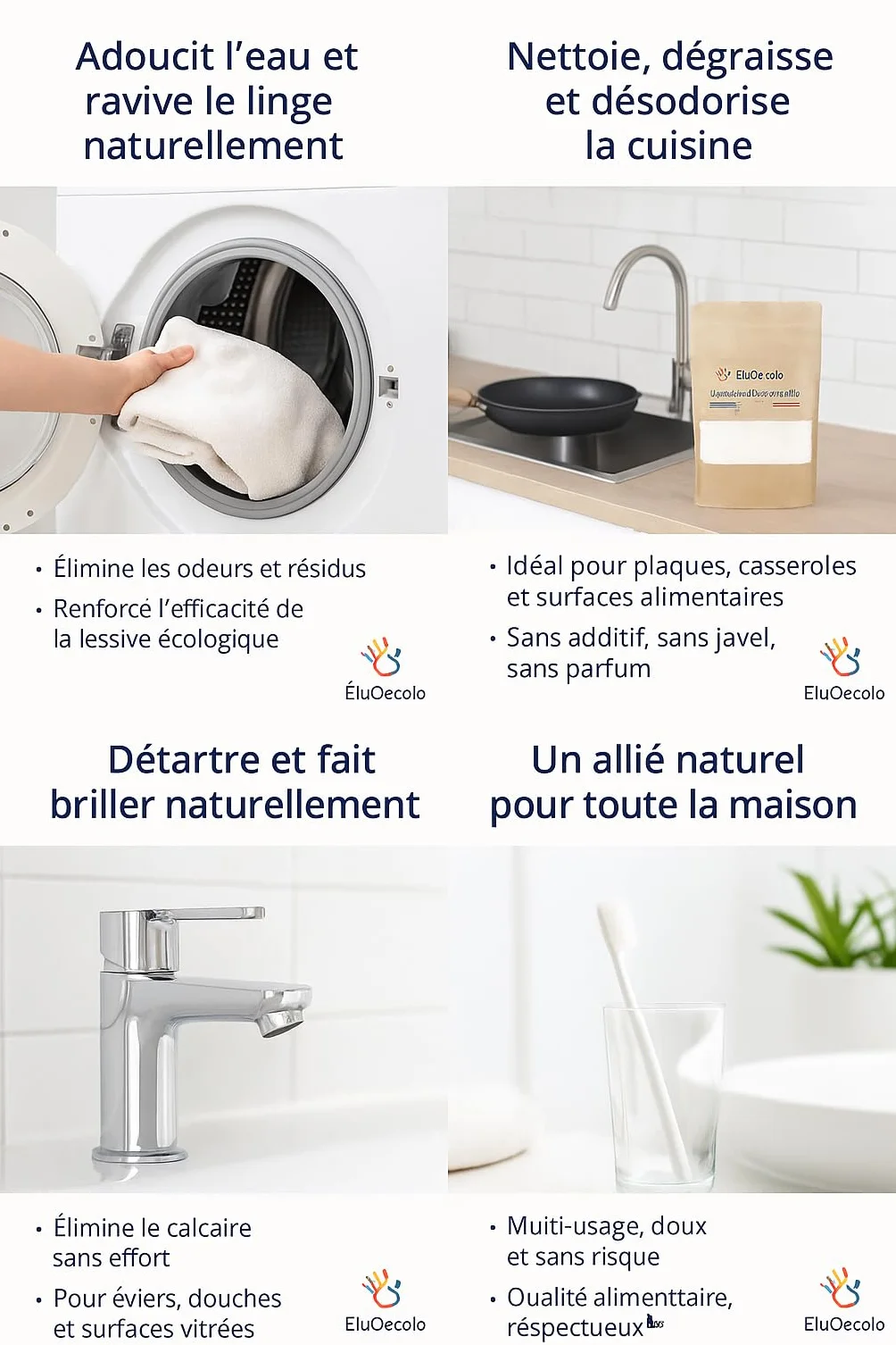 Made in France - Bicarbonate de Soude 3kg EluOecolo - Qualité alimentaire - Tous usages - Maison/Hygiène/Cuisine - Doseur à l'intérieur - Conditionné dans un CAT