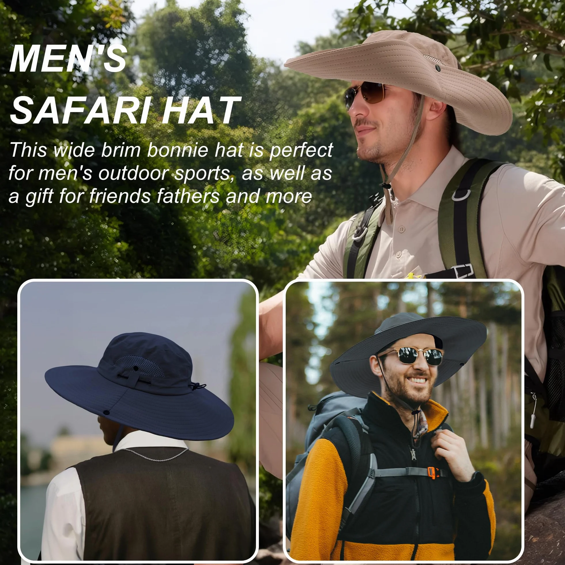 Chapeau Boonie Homme Imperméable Respirant Pliable avec Mentonnière Réglable pour Chasse Pêche Camping