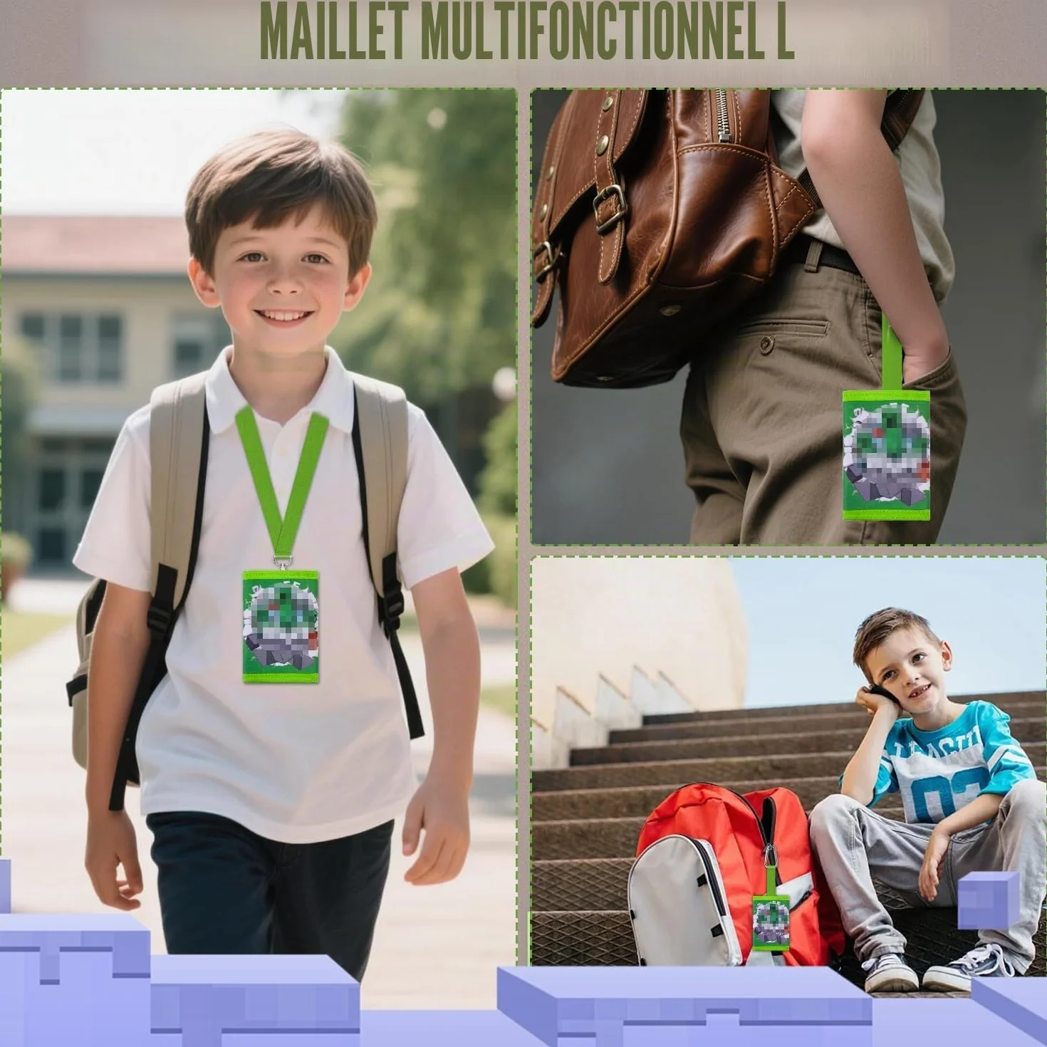 Portefeuille Enfant Sac de Poitrine Vert, Pochette Monnaie Garçon