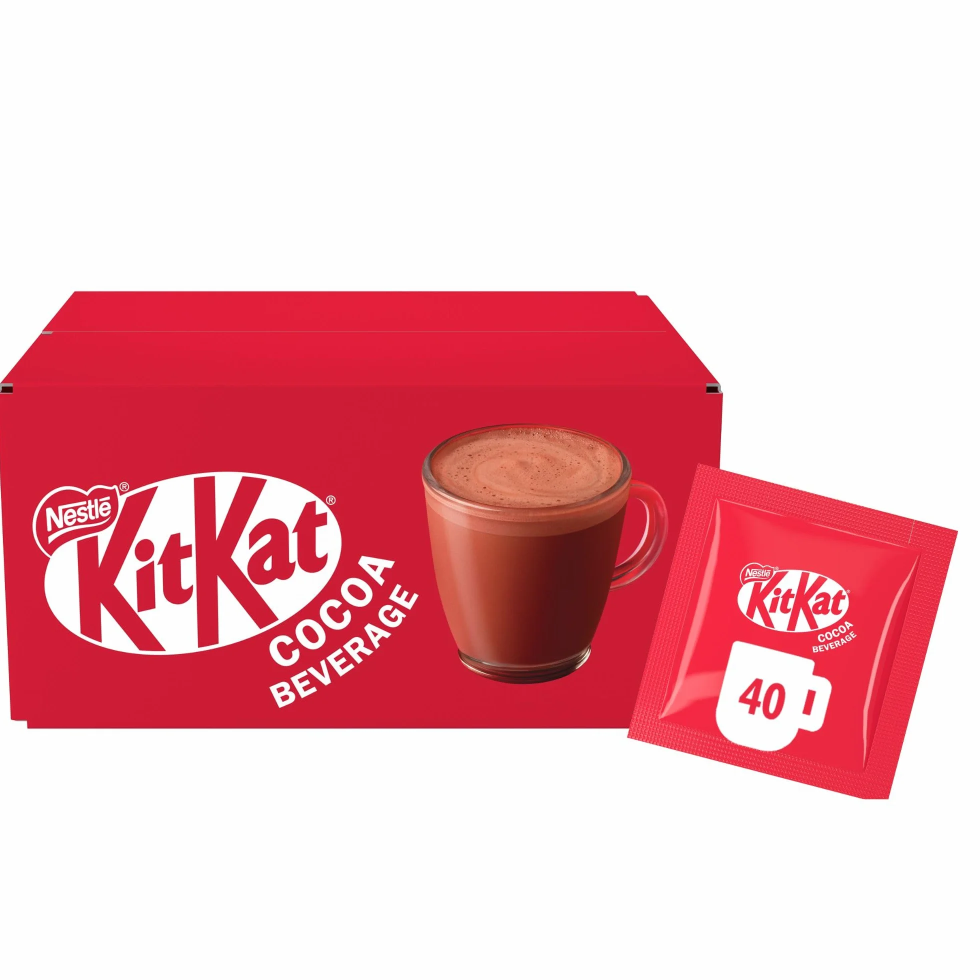 KITKAT Boisson Cacaotée Goût Gaufrettes - 40 Sachets Solubles - Pour Préparer un Chocolat Chaud Instantané - A Mélanger avec de l'Eau - Cacao Certifié Rainforest Alliance - 40 Sticks de 28g