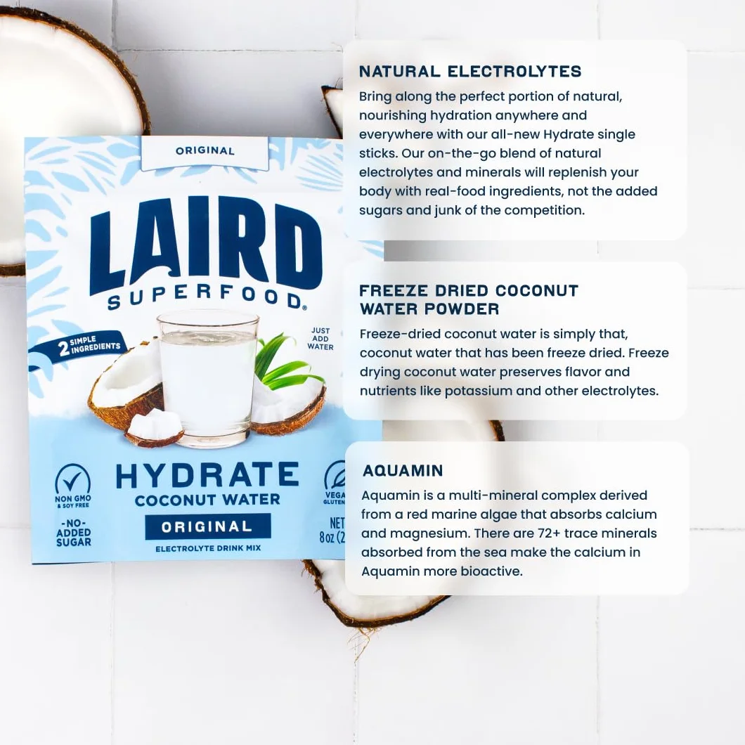 Laird Superfoods - Hydratez l'eau de noix de coco avec la poudre d'Aquamin originale - 8 oz.