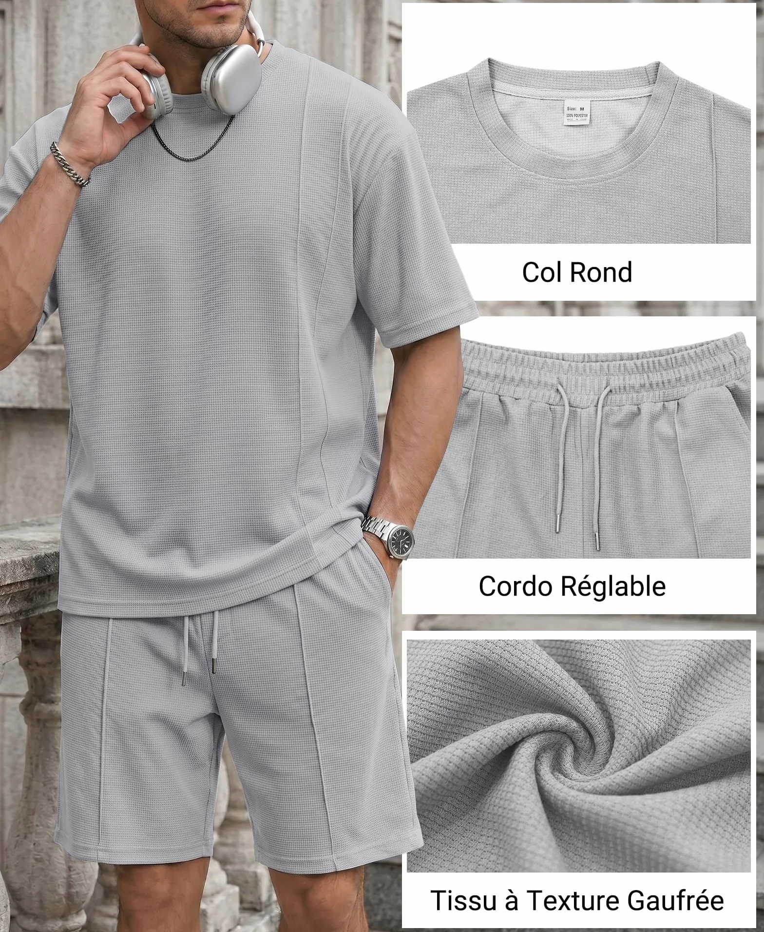 Survêtement Homme Sport Ensemble Tshirt Manches Courtes Short avec Poches