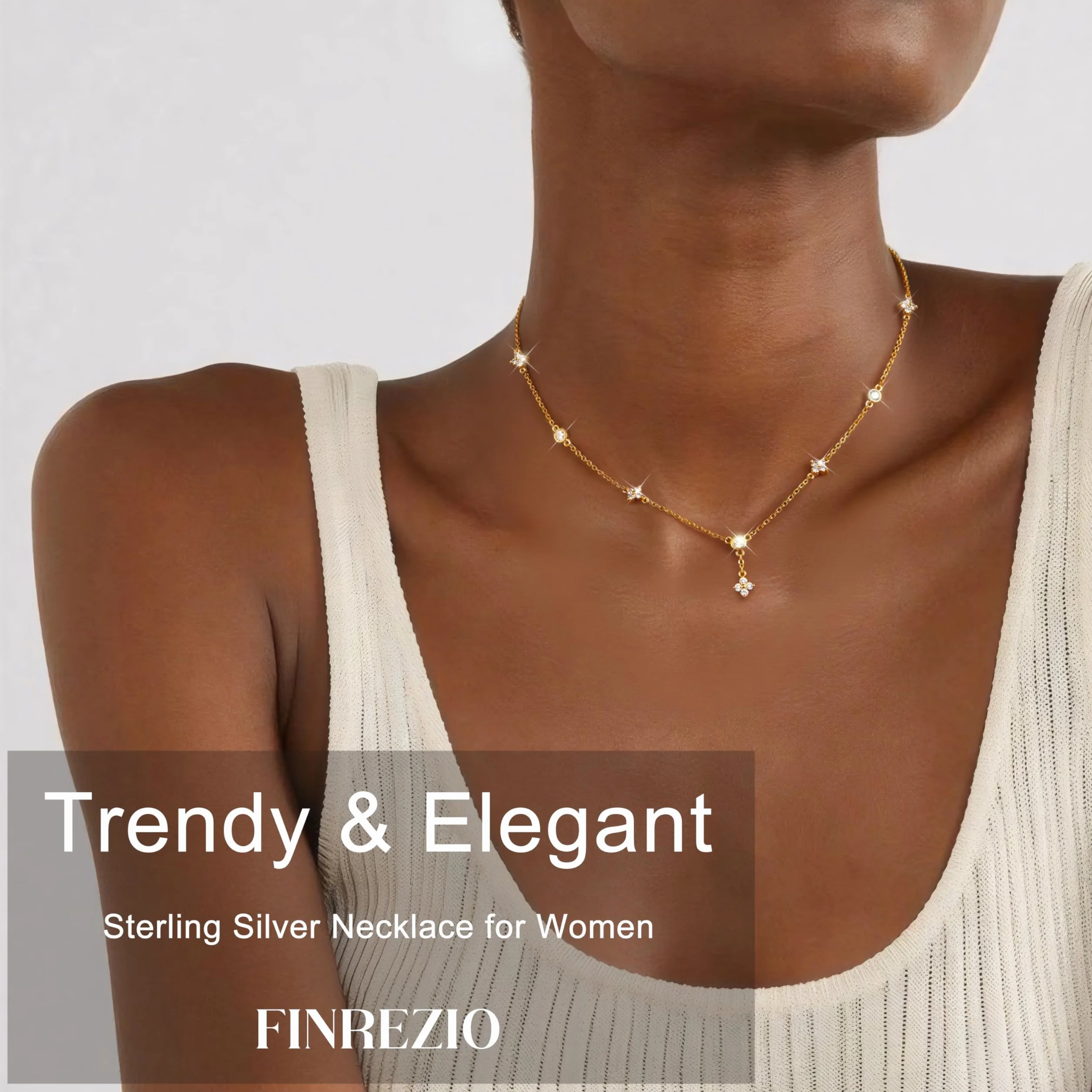Collier Or pour Femme Argent Sterling 925 avec Zircone Cubique Chaîne Plaquée Or 14