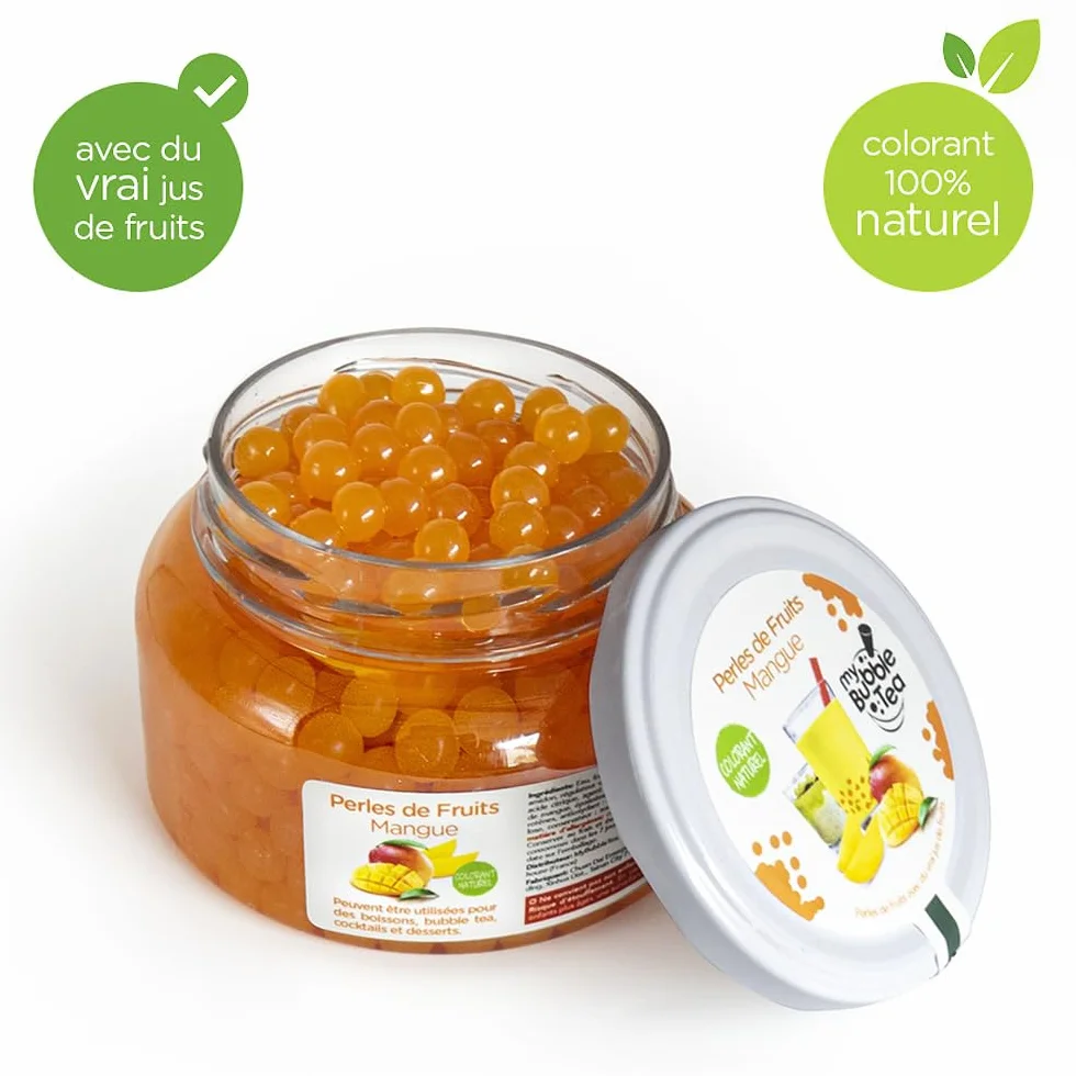 KIT BUBBLE TEA MANGUE - 8 Boissons - Sans colorant artificiel - Vegan et sans gluten - 8 pailles offertes