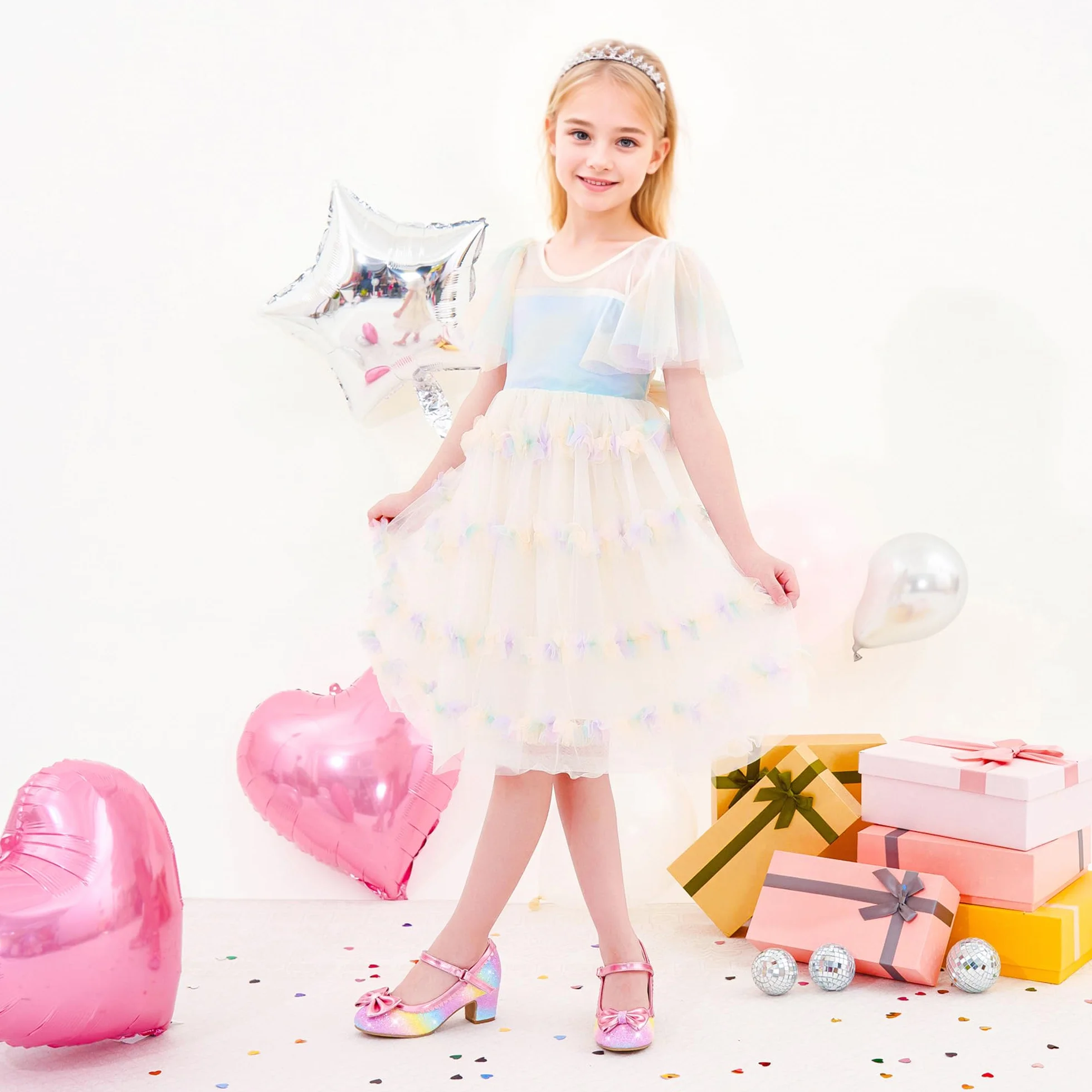 LAURMOSA Nœud Paillettes Chaussure Princesse Fille Mary Jane Talon Enfant Fête Cérémonie