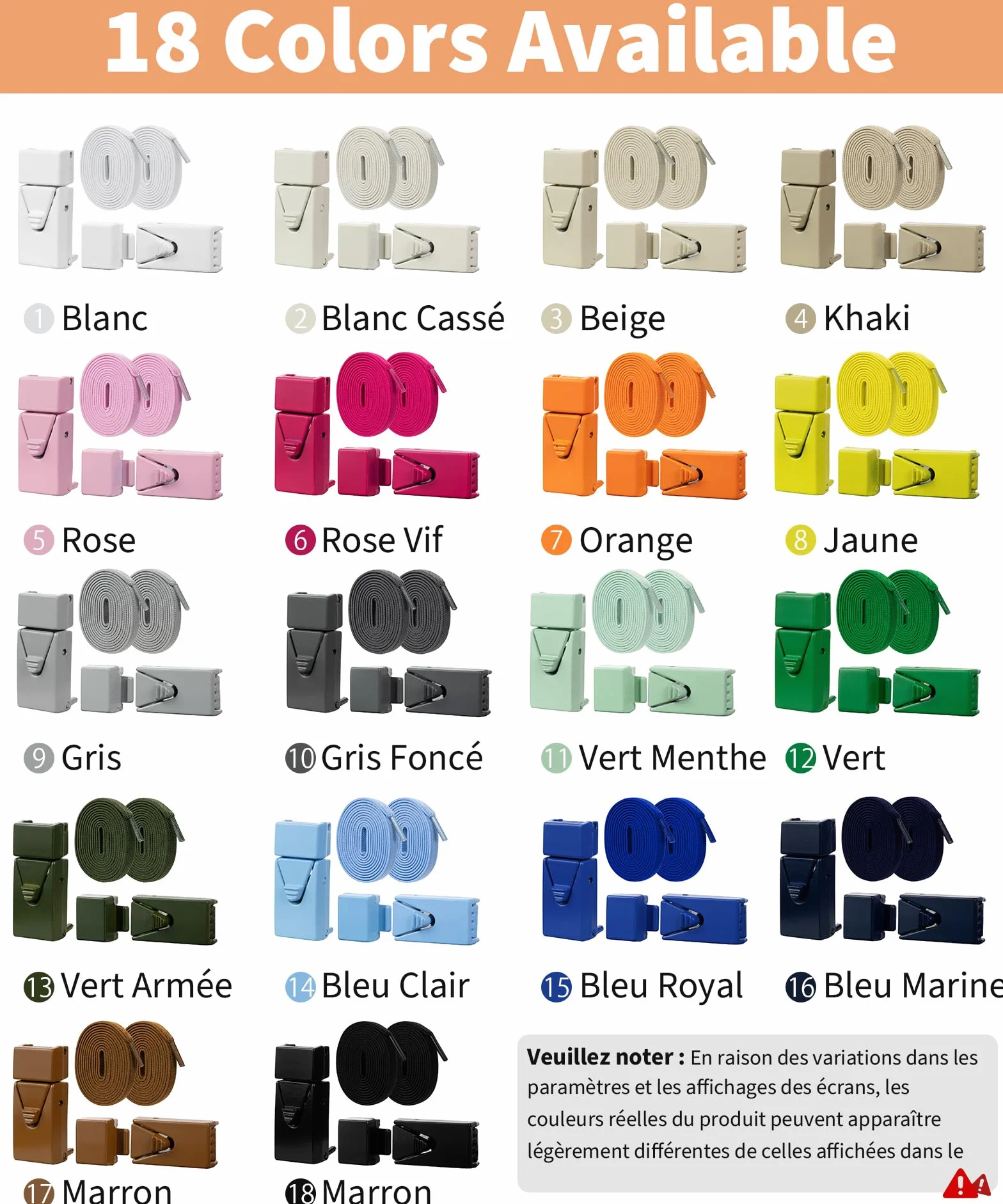 Lacets Élastiques 8mm Sans Laçage Stepace 2 Paires Enfants Adultes