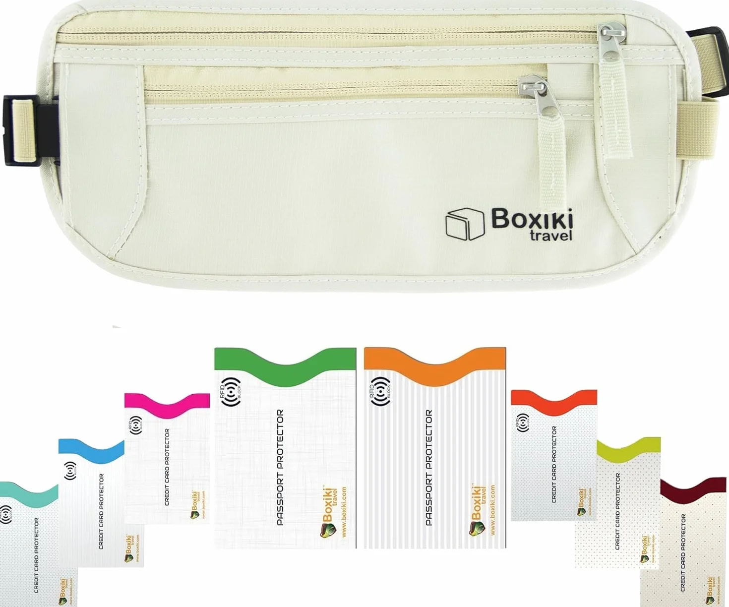 Ceinture Porte-Monnaie RFID Lot de 8 Manchons - Sac Banane Homme Femme Antivol Protection 360 Degres, Beige