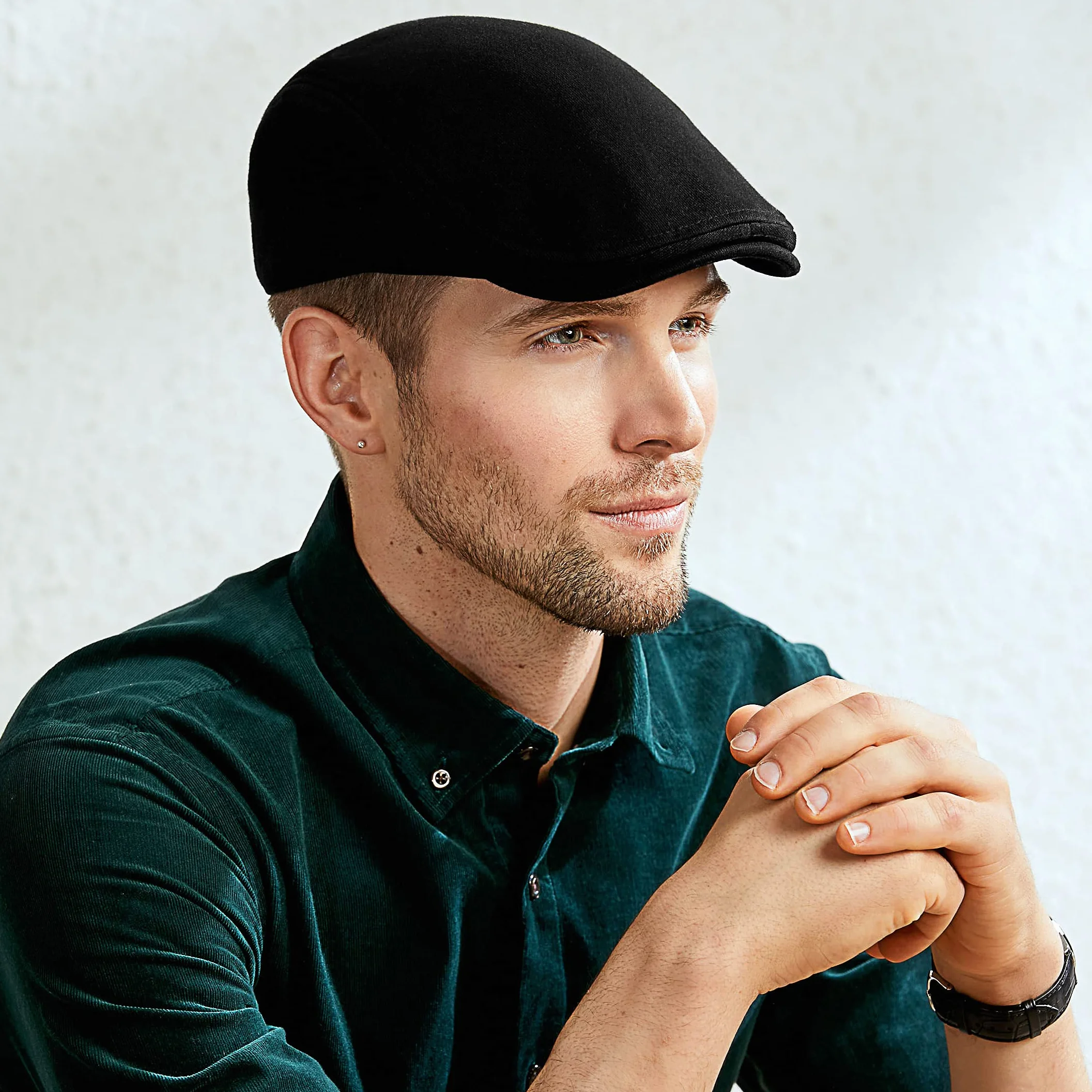 Béret Homme Été Respirant Casquette Newsboy Flat Cap Couleur Unie