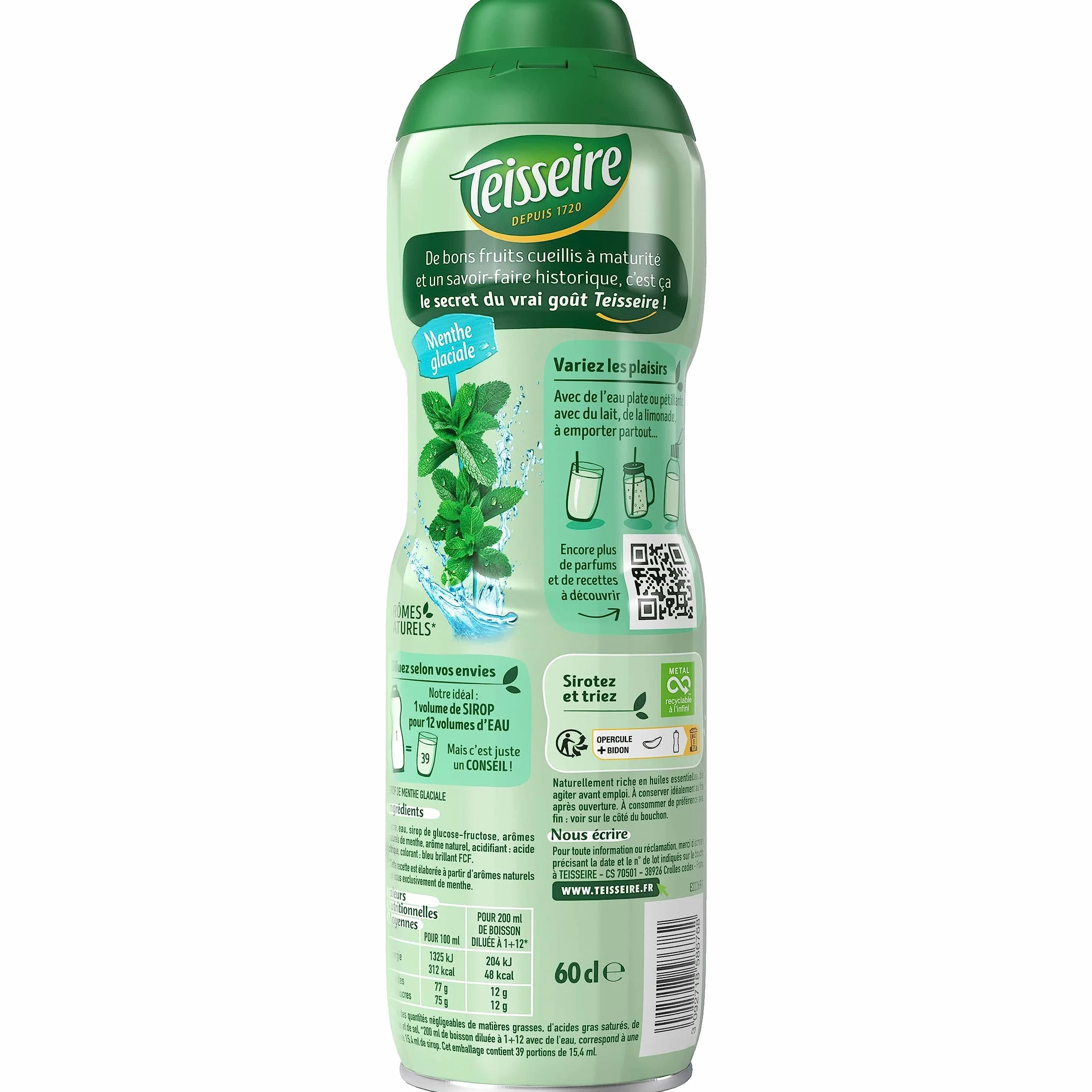 Teisseire Sirop de Menthe Glaciale pour Boisson Rafraîchissante, Cocktails, Bidon Recyclable (Pack de 3)