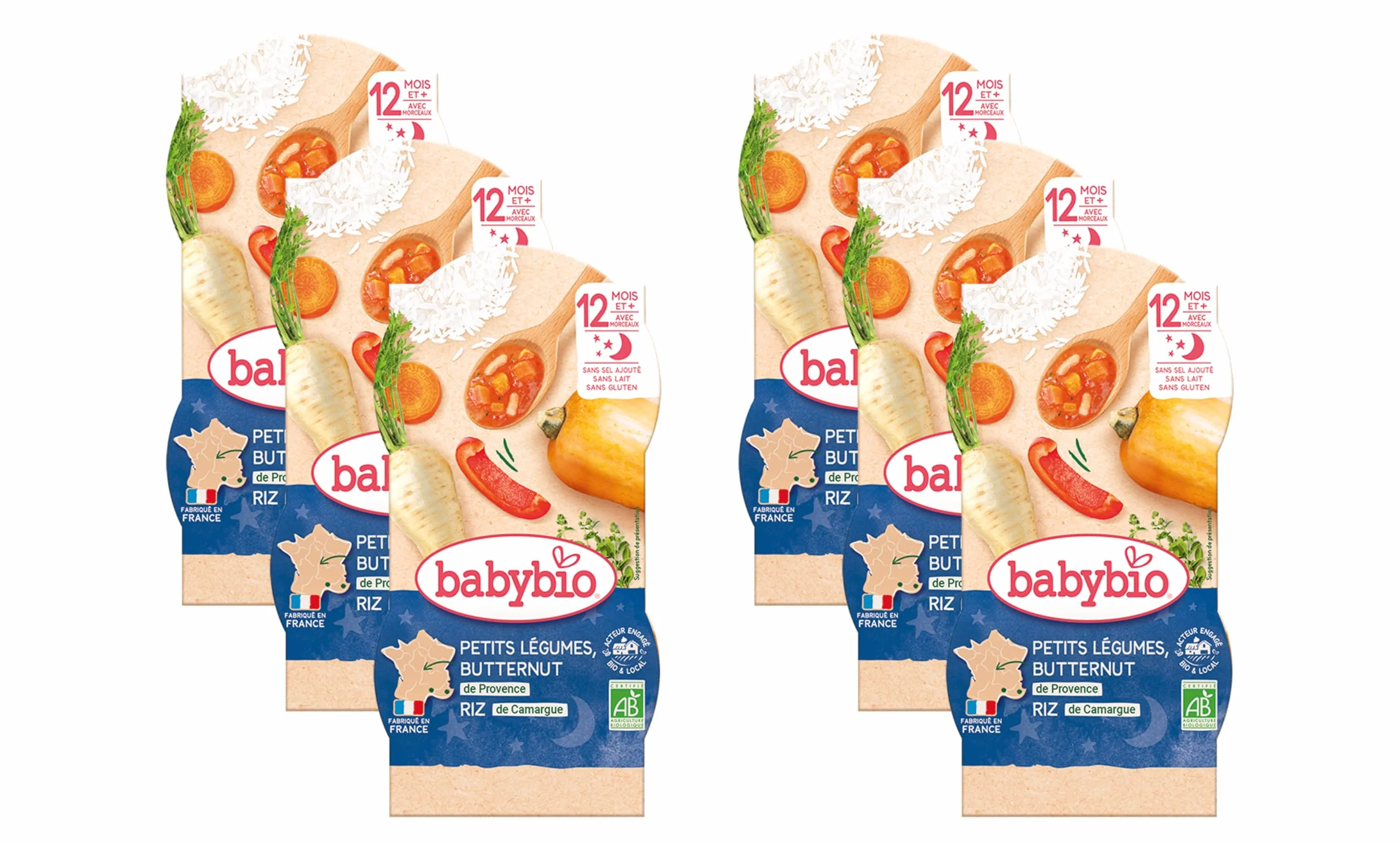 BABYBIO - Bols Petits légumes Butternut Riz - 12+ mois - BIO - 2x200g - Lot de 6