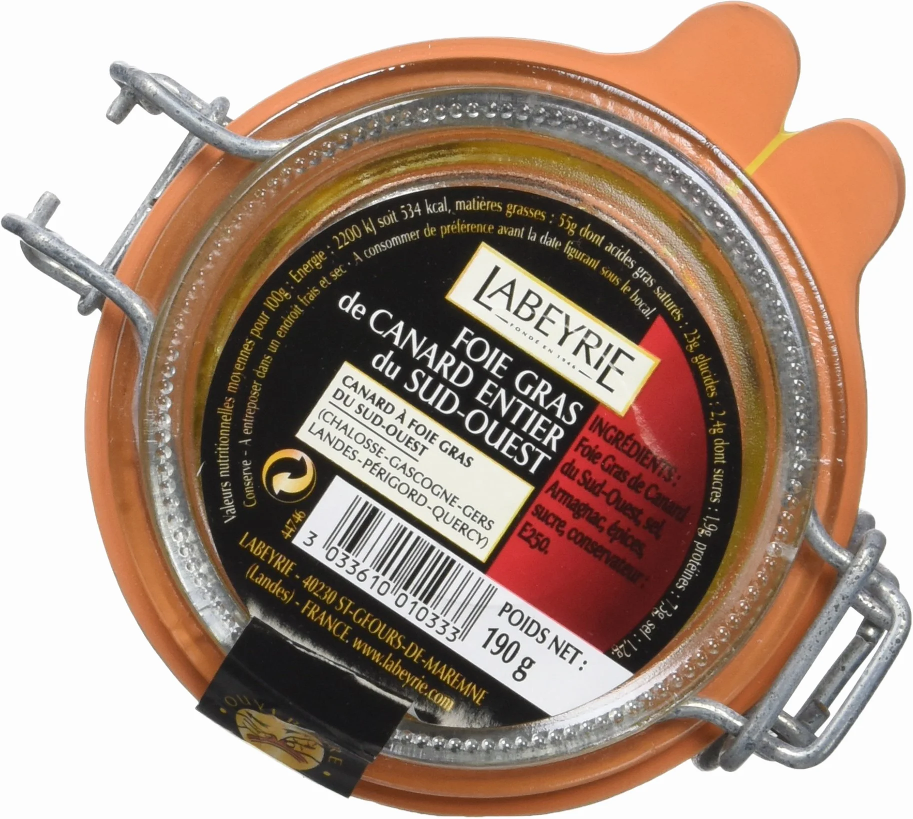 Labeyrie Foie Gras de Canard Entier du Sud-Ouest Bocal 190 g