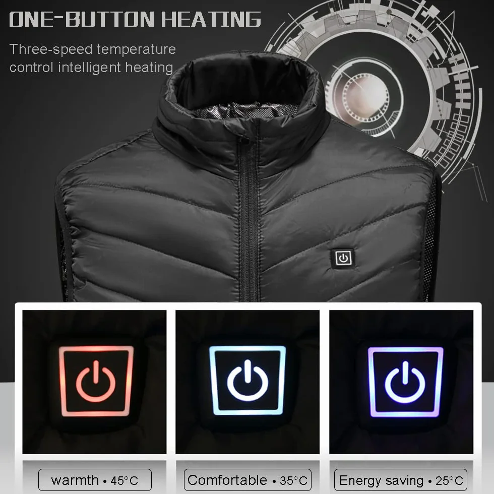 Veste Chauffante Homme Femme USB 3 Niveaux de Réglages Chauffage Électrique