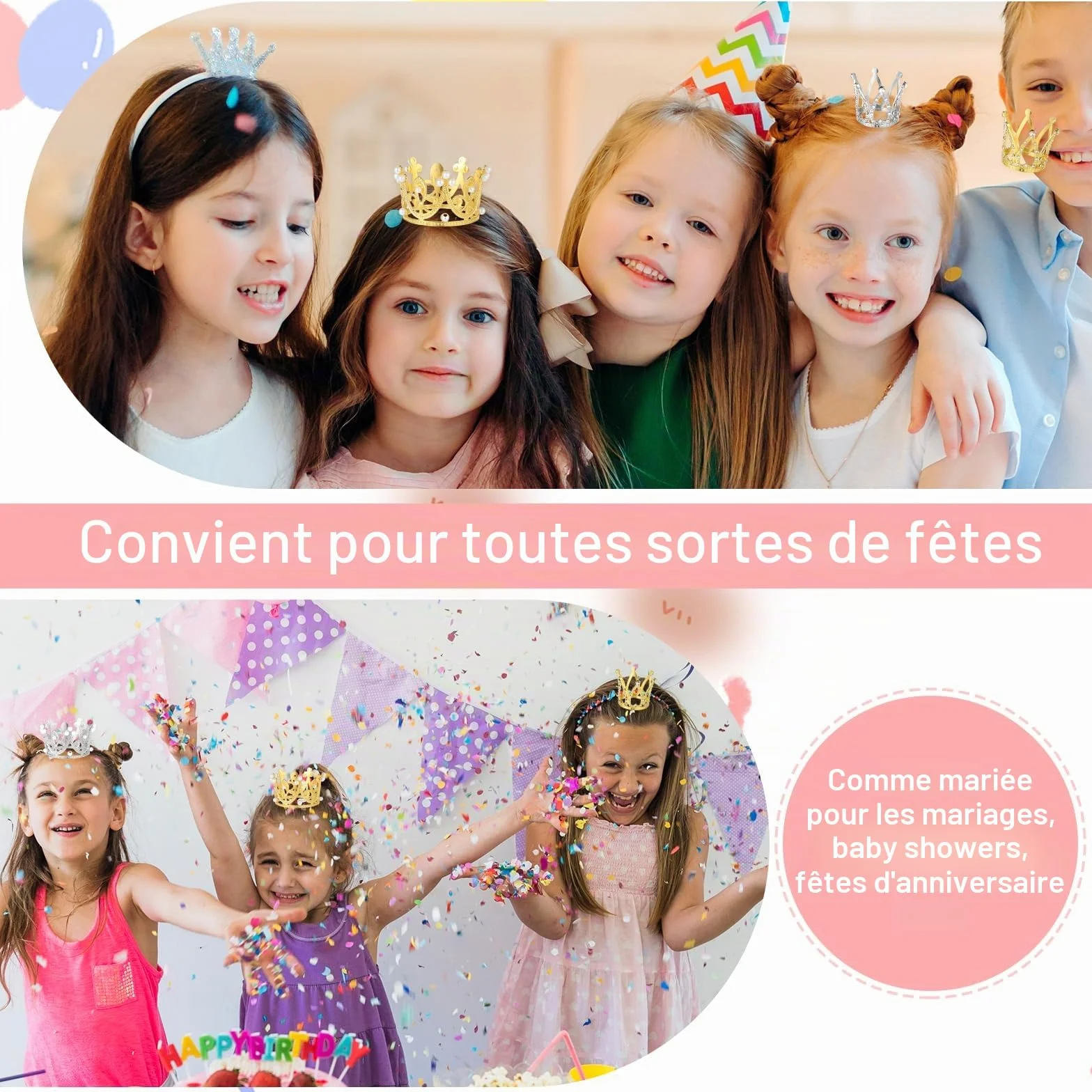 6 PCS Mini Couronne Gâteau Toppers Or Argent Couronne Cupcake Toppers Petite Couronne Diadème Gâteau Toppers pour Anniversaire Mariée Mariage Royauté Thème Décoration de Fête Fournitures