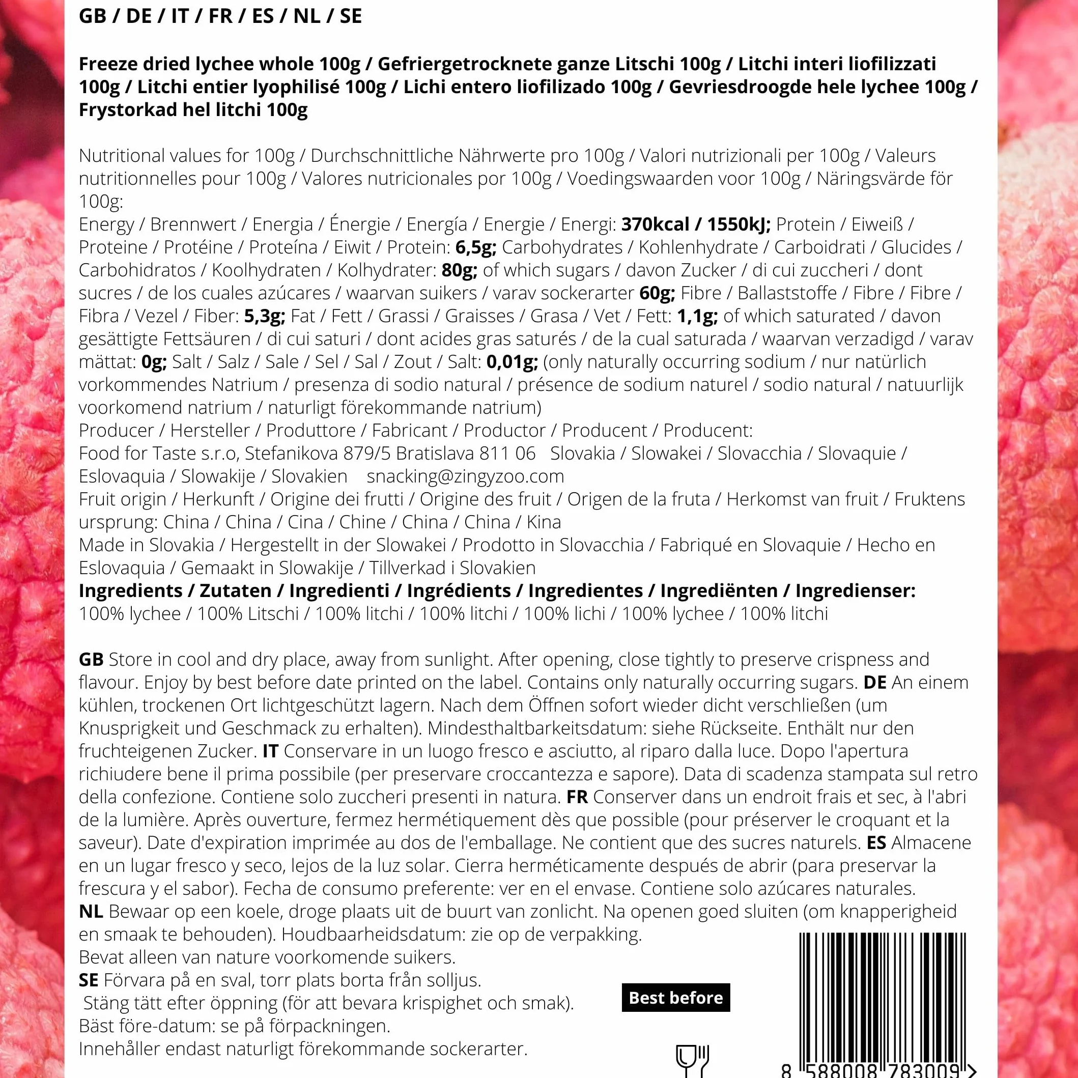 Litchi Entier Lyophilisé | 100% Naturel Litchi Séché Freeze Dried Fruit | Fruits Secs Purs | Sans Sucre Ajouté Litchi Lyophilisé | Gefriergetrocknete Lychee | ZingyZoo