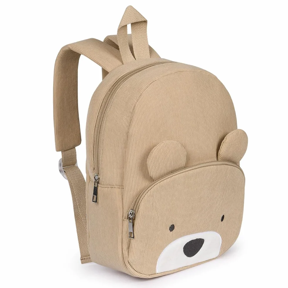 Sac à Dos Velours Côtelé pour Enfants, Maternelle Fille Garçon, Ours Chiot Broderie Bebe Crèche Scolaire