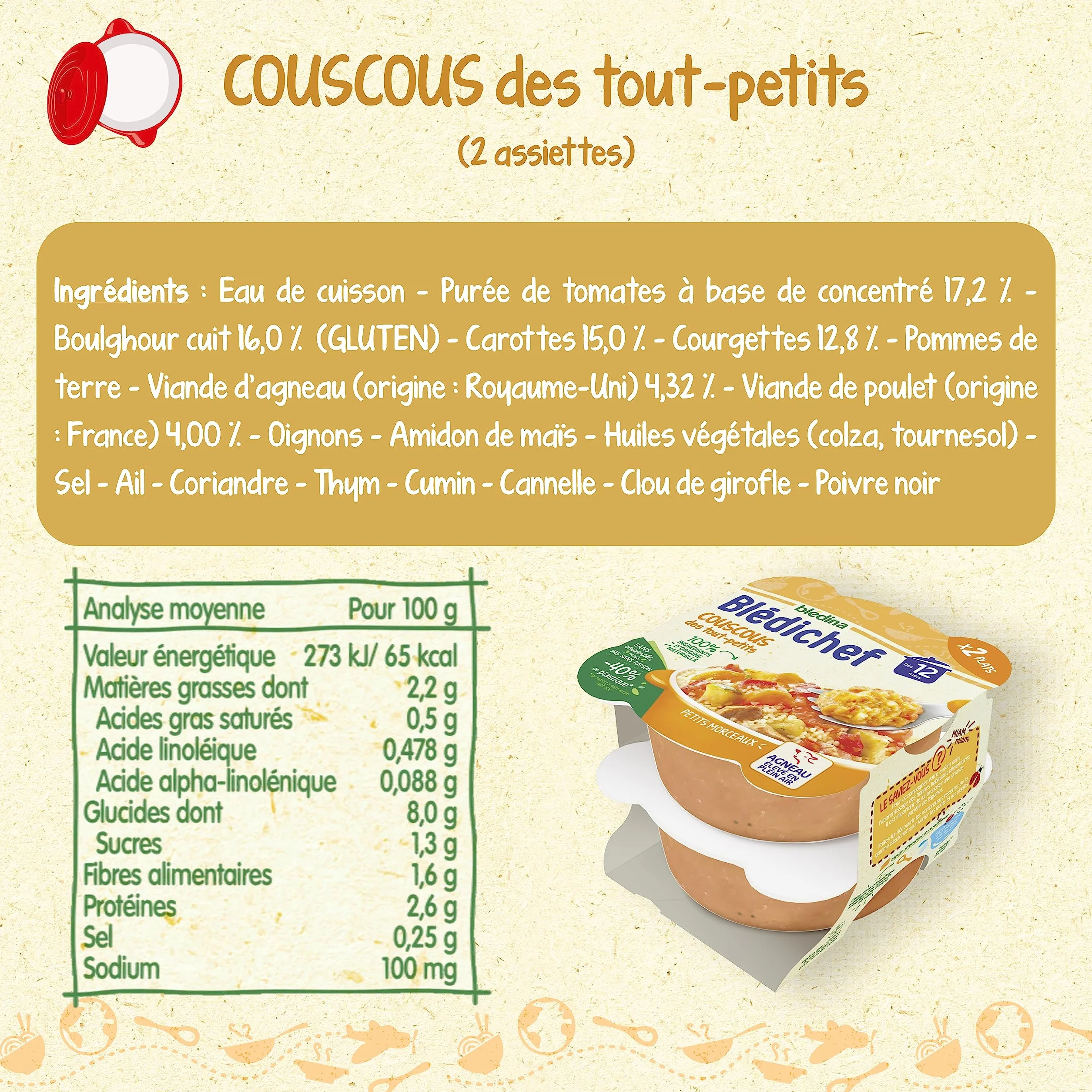 Blédina Blédichef 8 Petits Plats Bébé Repas Midi Dès 12 Mois 4 Recettes Pack de 8