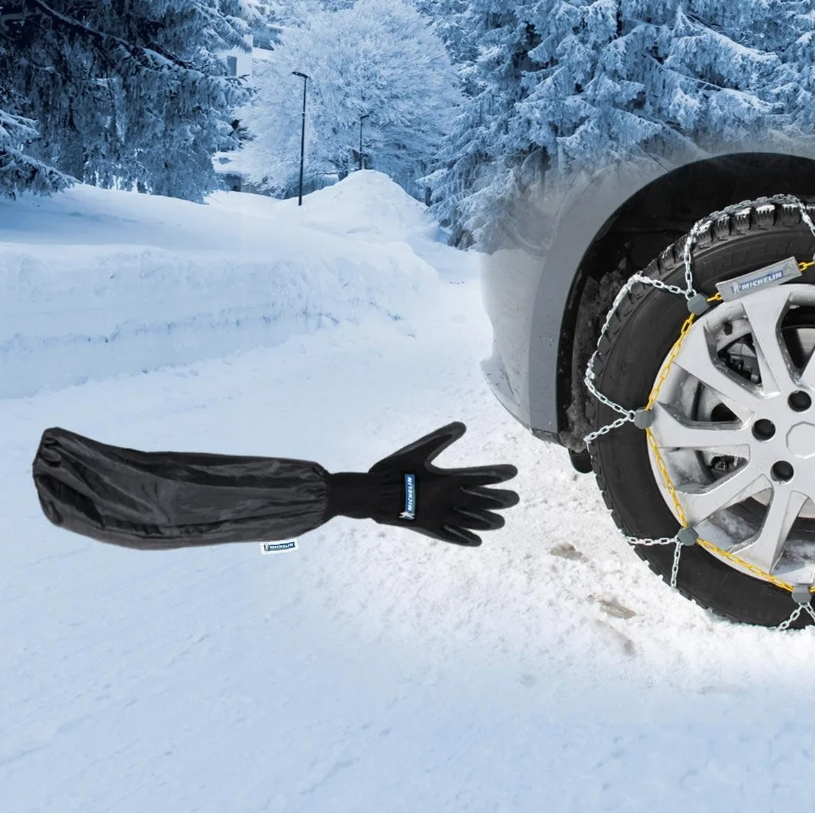 MICHELIN Gants de Montage Chaines à Neige Extra Longs Imperméables