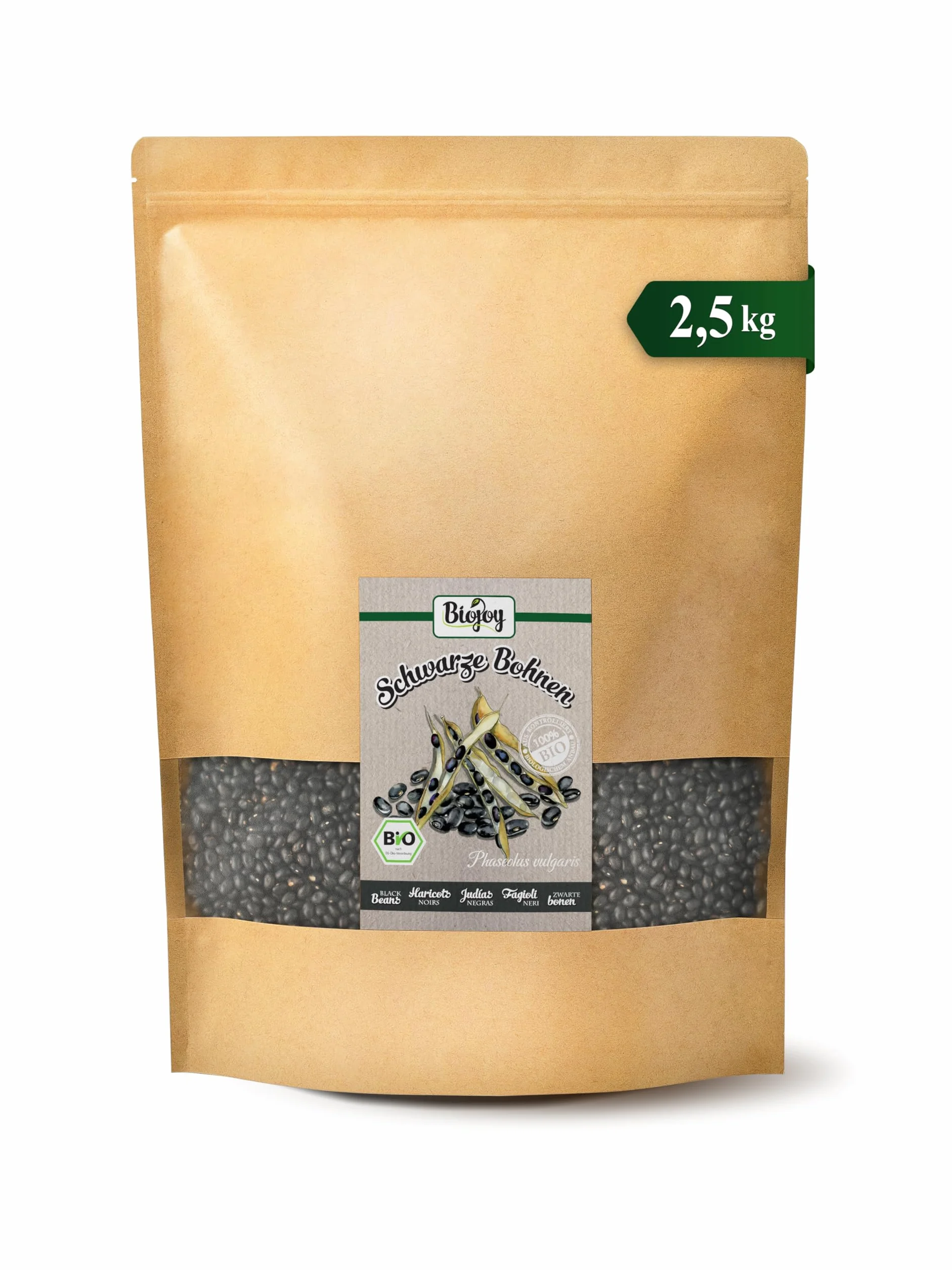 Biojoy Haricots noirs BIO (2,5 kg), séchés et entières, sans additifs