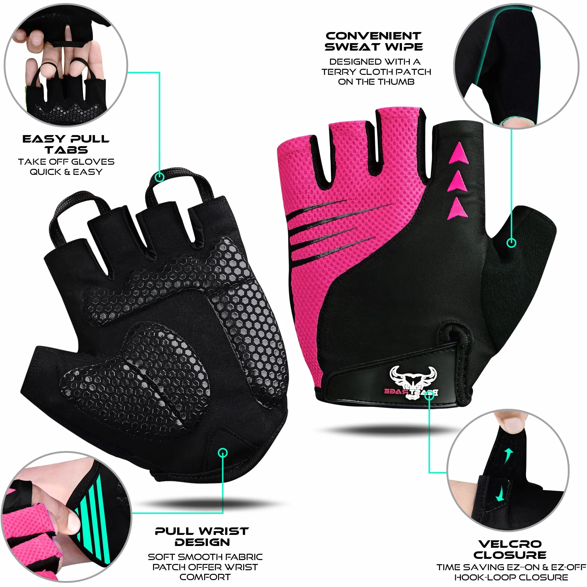 BEAST RAGE Gants de Cyclisme à demi-Doigts pour Hommes et Femmes, Gants vélo rembourrés Respirants Antidérapants, Gants de vélo de Route VTT Absorbant