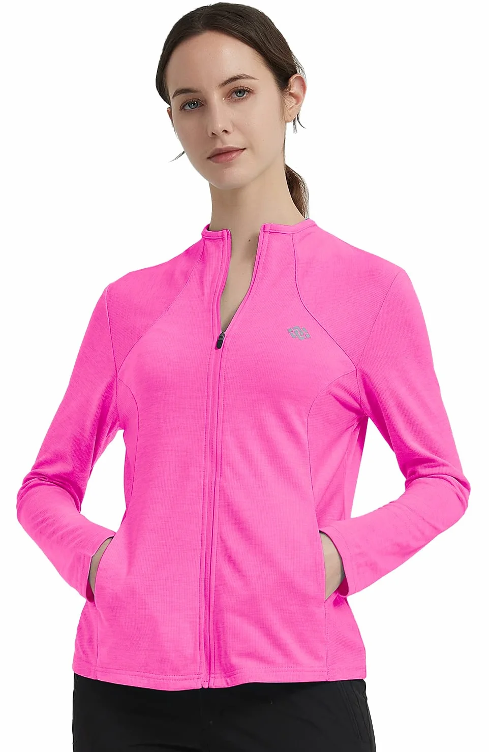 MoFiz Vestes de Sport Femme Légère Manche Longue Zippé sans Capuche Survêtement Course Respirante