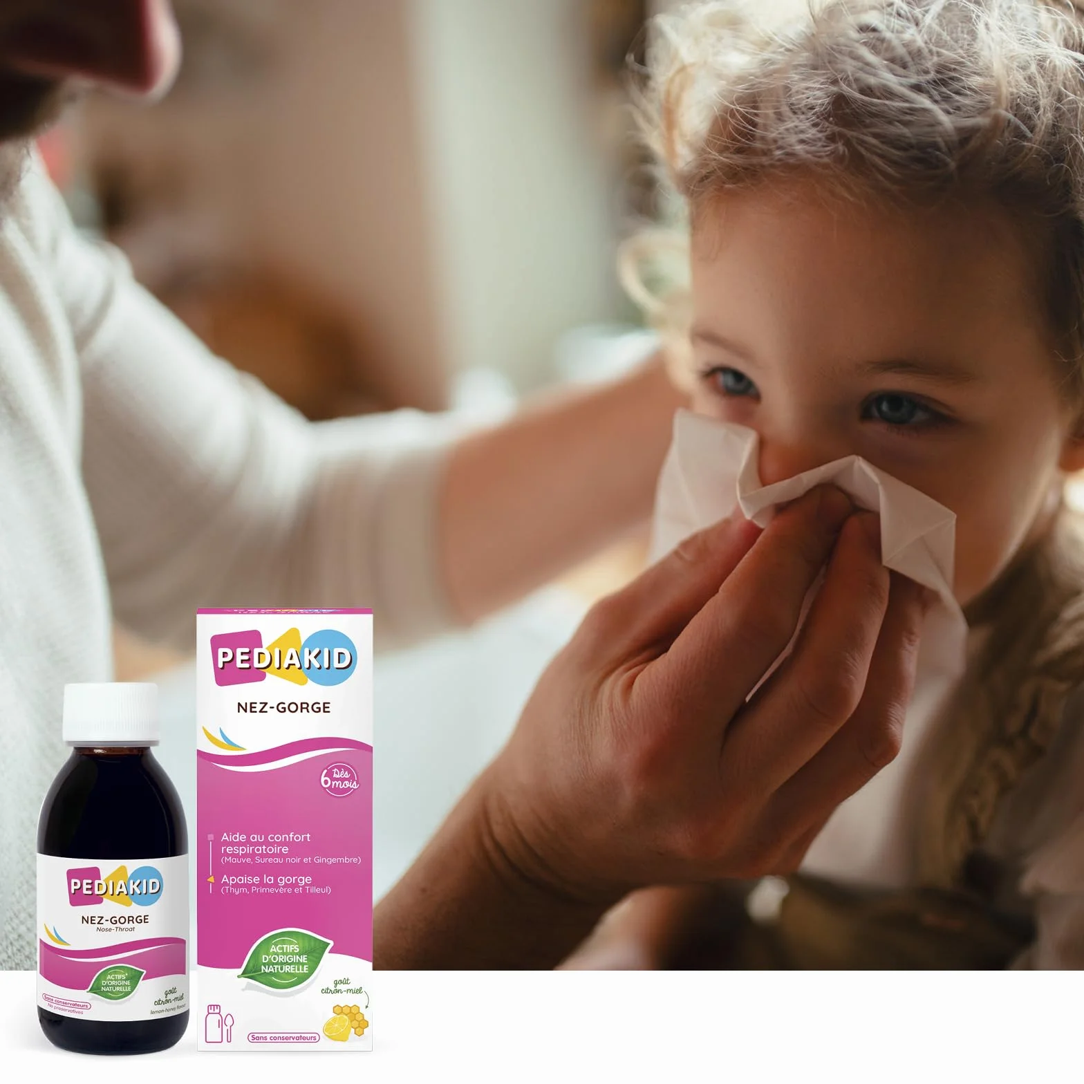PEDIAKID - Sirop Nez-Gorge - Apaise & dégage les voies respiratoires - Participe au fonctionnement du système immunitaire - Thym, Tilleul, Sureau, Gingembre, Vitamine C & Cuivre - Lot de 3