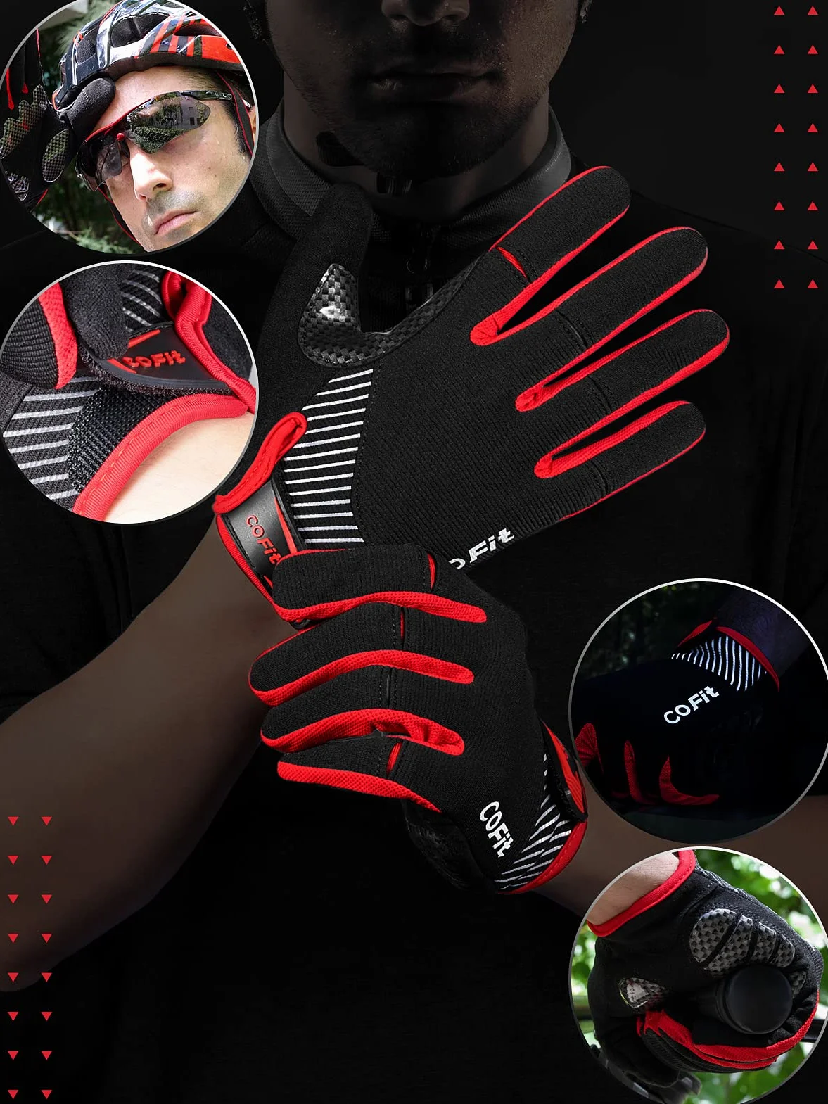 COFIT Gants Vélo Doigts Complets Hommes Femmes Antidérapants Gel Antichoc Tactiles Respirants Cyclisme VTT Vélo Route