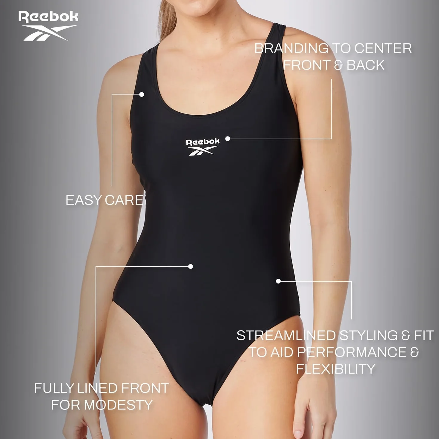 Reebok Women's One Piece Swimsuit Black