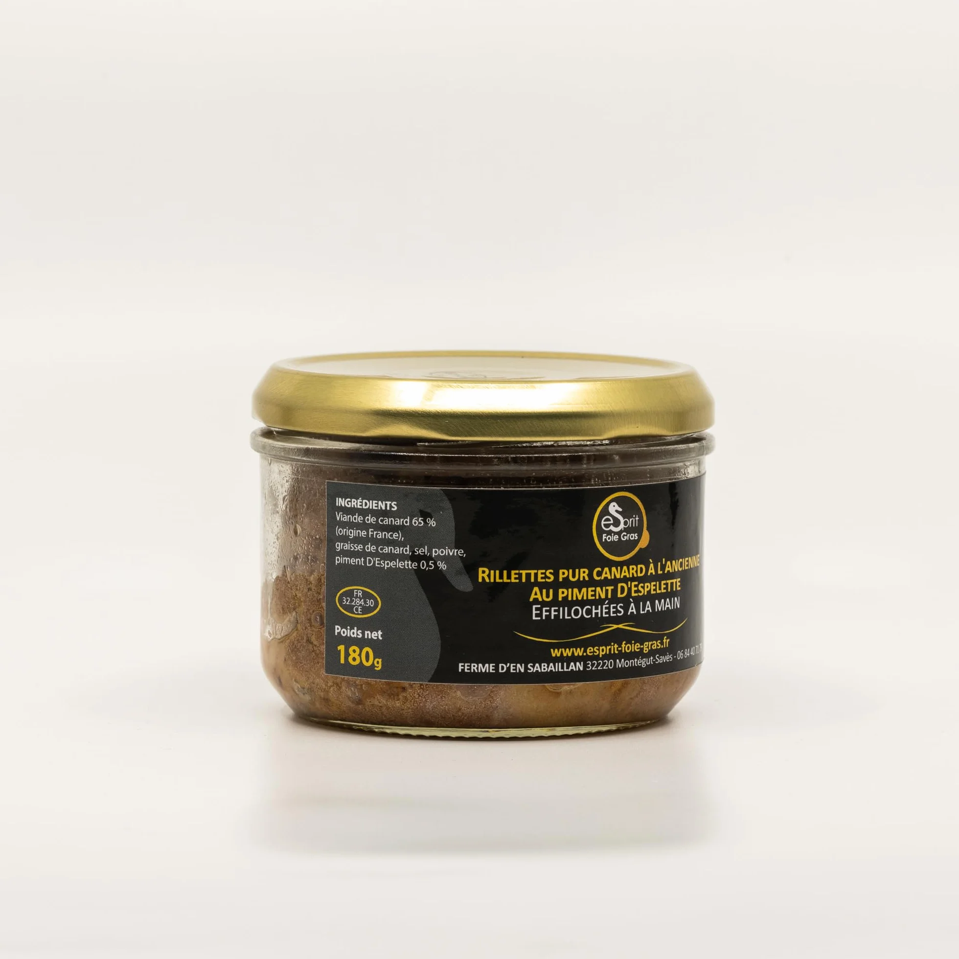 Esprit Foie Gras -Rillettes pur canard à l’ancienne au piment d’Espelette – effilochées à la main – 180 g