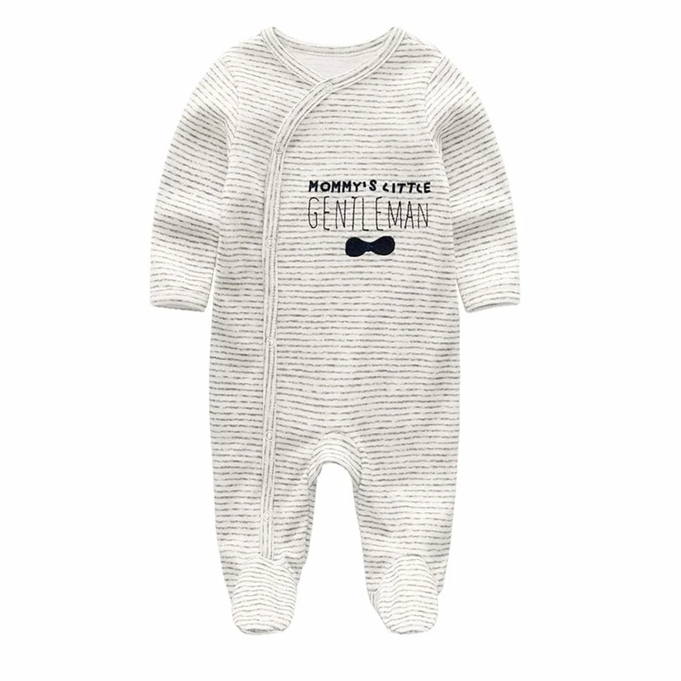 Grenouillères nouveau-né coton manches longues bouton pression pyjama avec pieds lot de 3