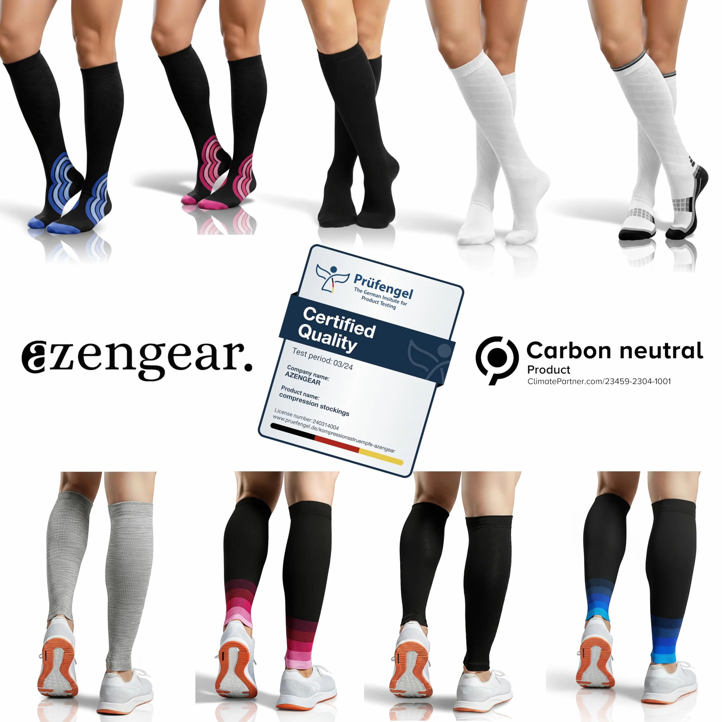aZengear Manchons de Compression Mollets Hommes Femmes Attelles Tibia Maintien Mollet Chaussettes Contention Course Crampes XXL